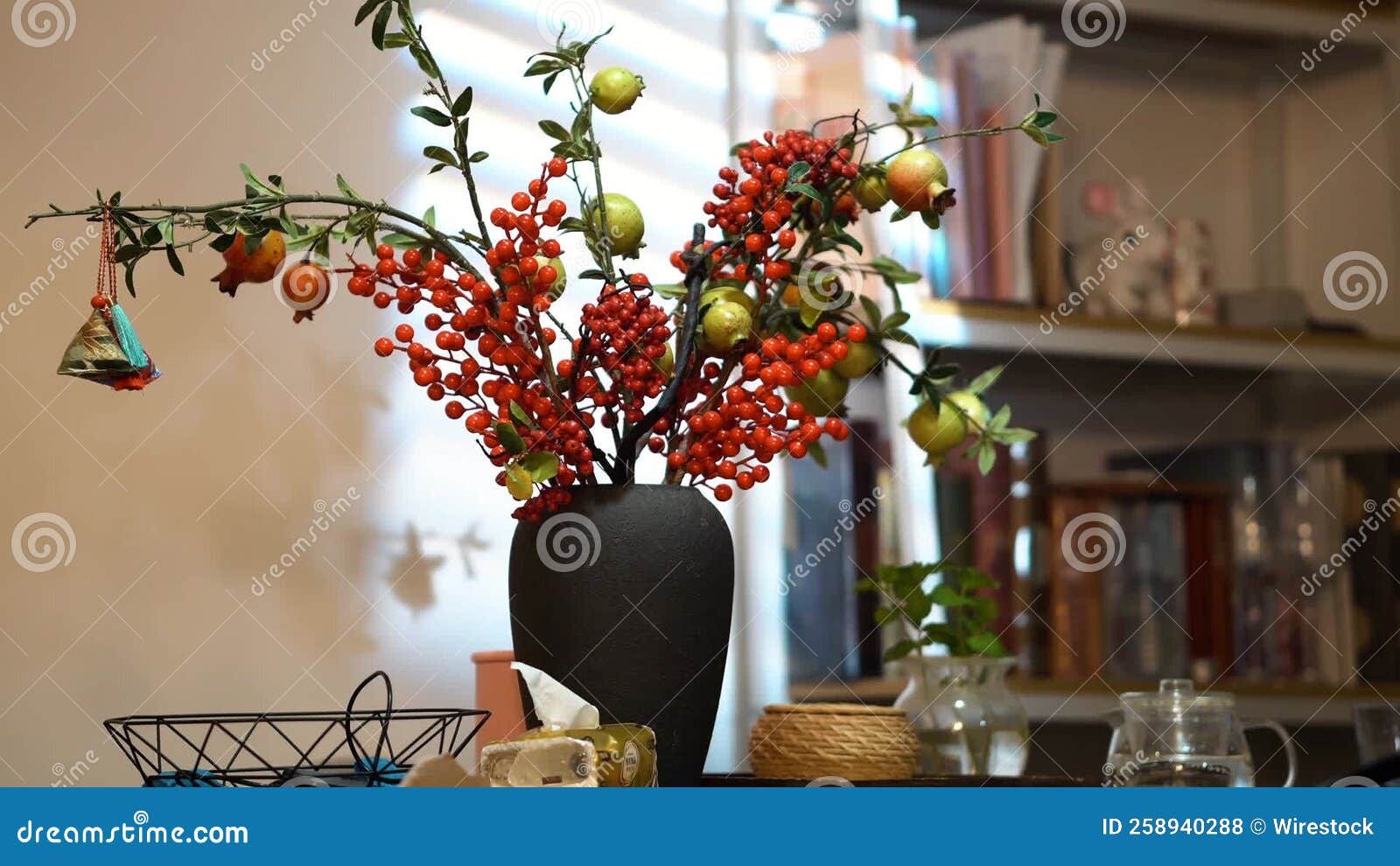 Rose Hip Plant in a Vase on the Table with Sunlight Stock Footage Video of fresh, flower