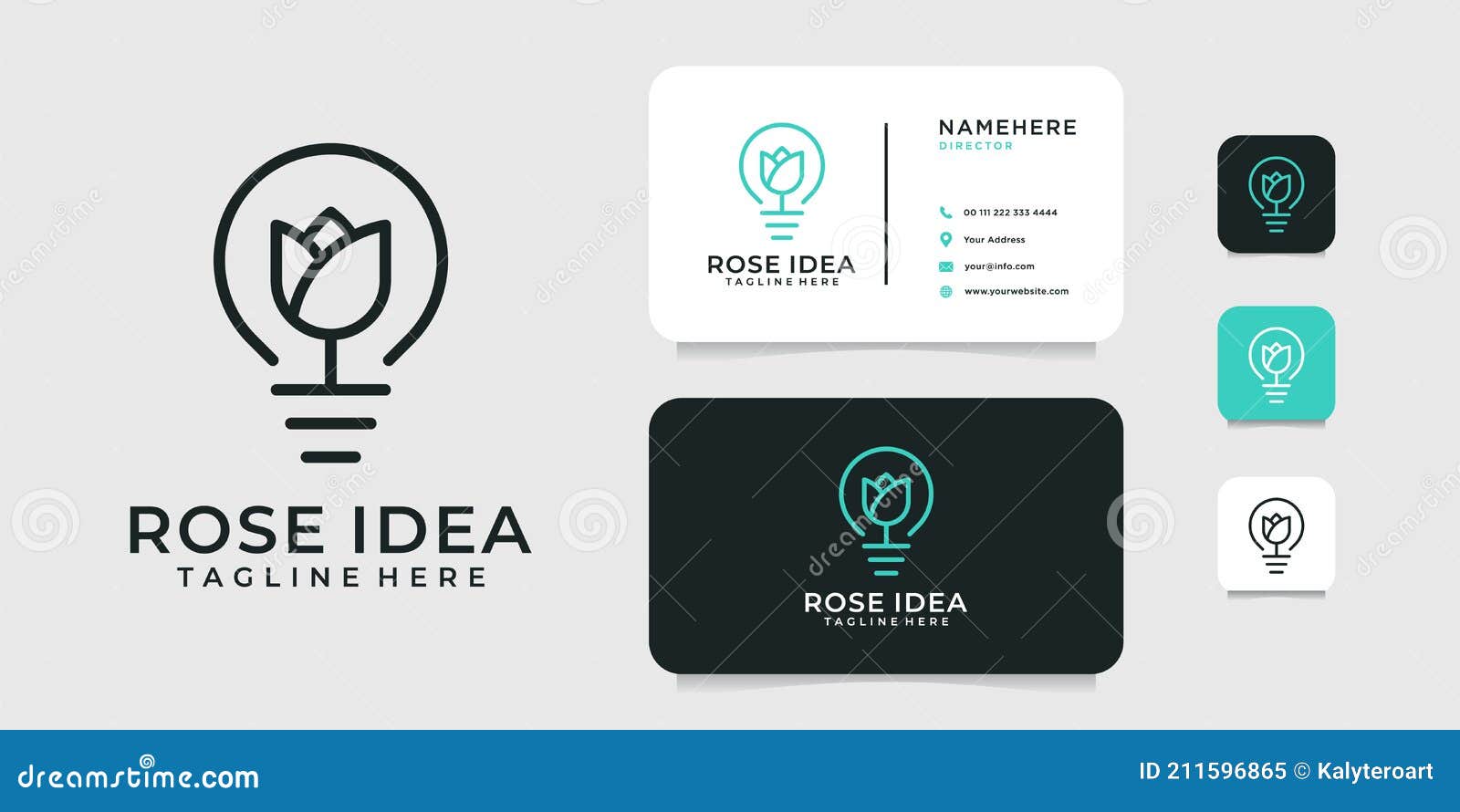 Rose Idea Monogram Logo Design with Business Card Template Stock