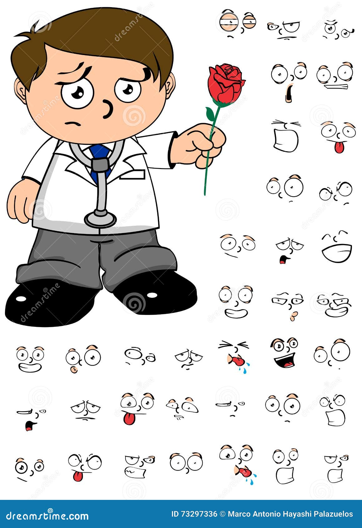 rose kid doctor cartoon expresion set