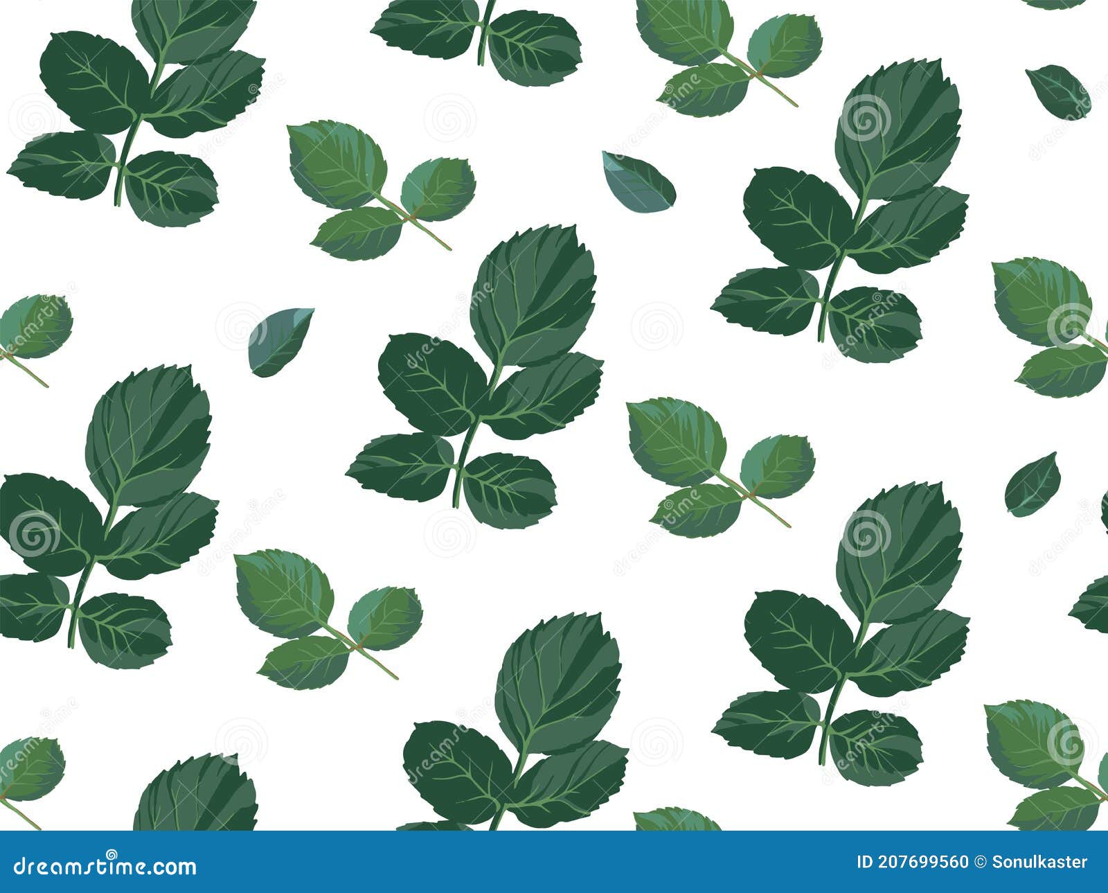 Green stems and leaves seamless pattern on white Vector Image