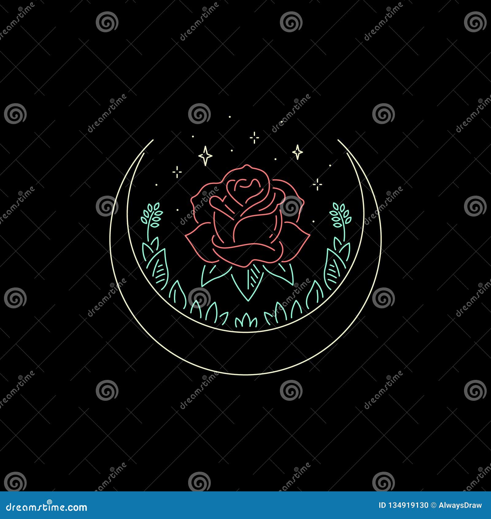 rose with moon color neon badge