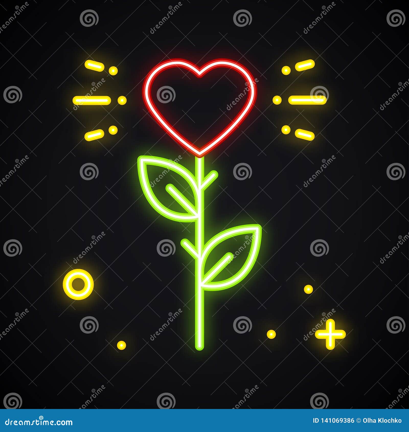 Rose Neon Glowing on Dark Background Vector Illustration Stock