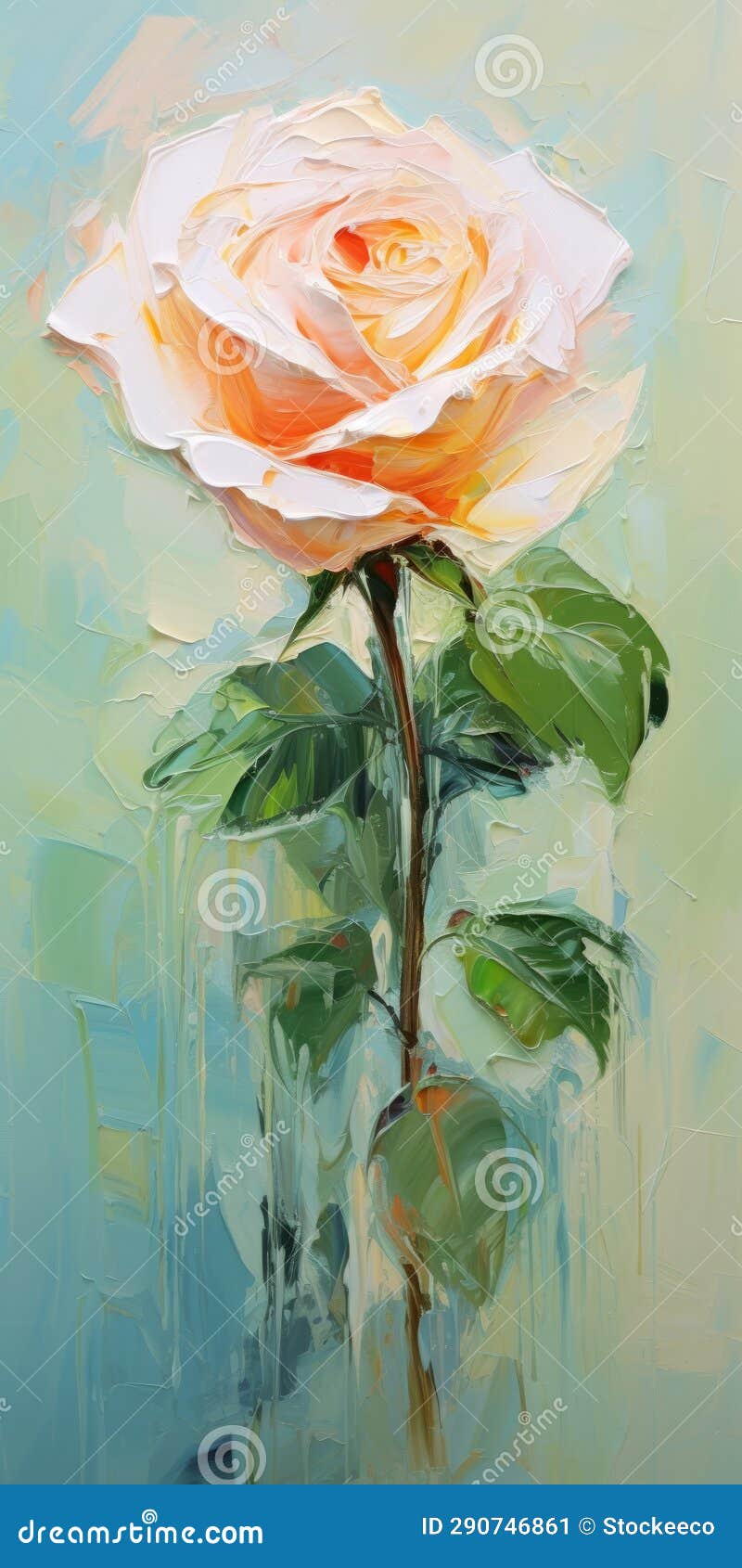 emerald and beige: romantic orange rose oil painting