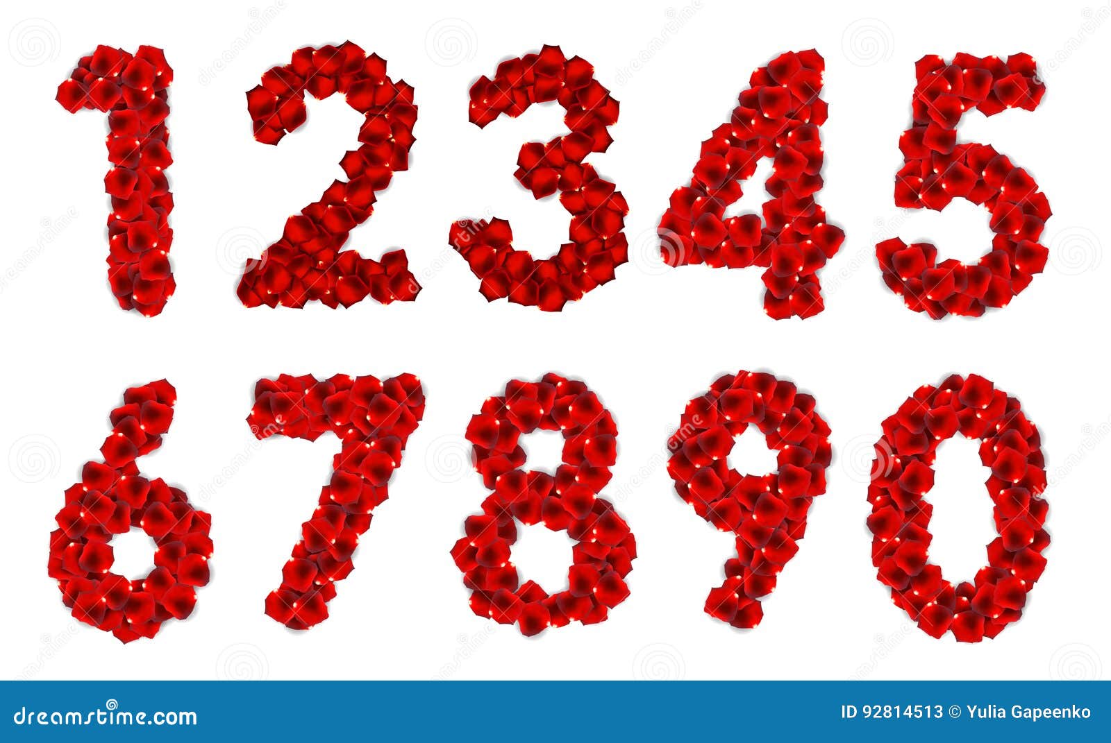 Rose Petals Realistic Number Vector Illustration Stock Vector
