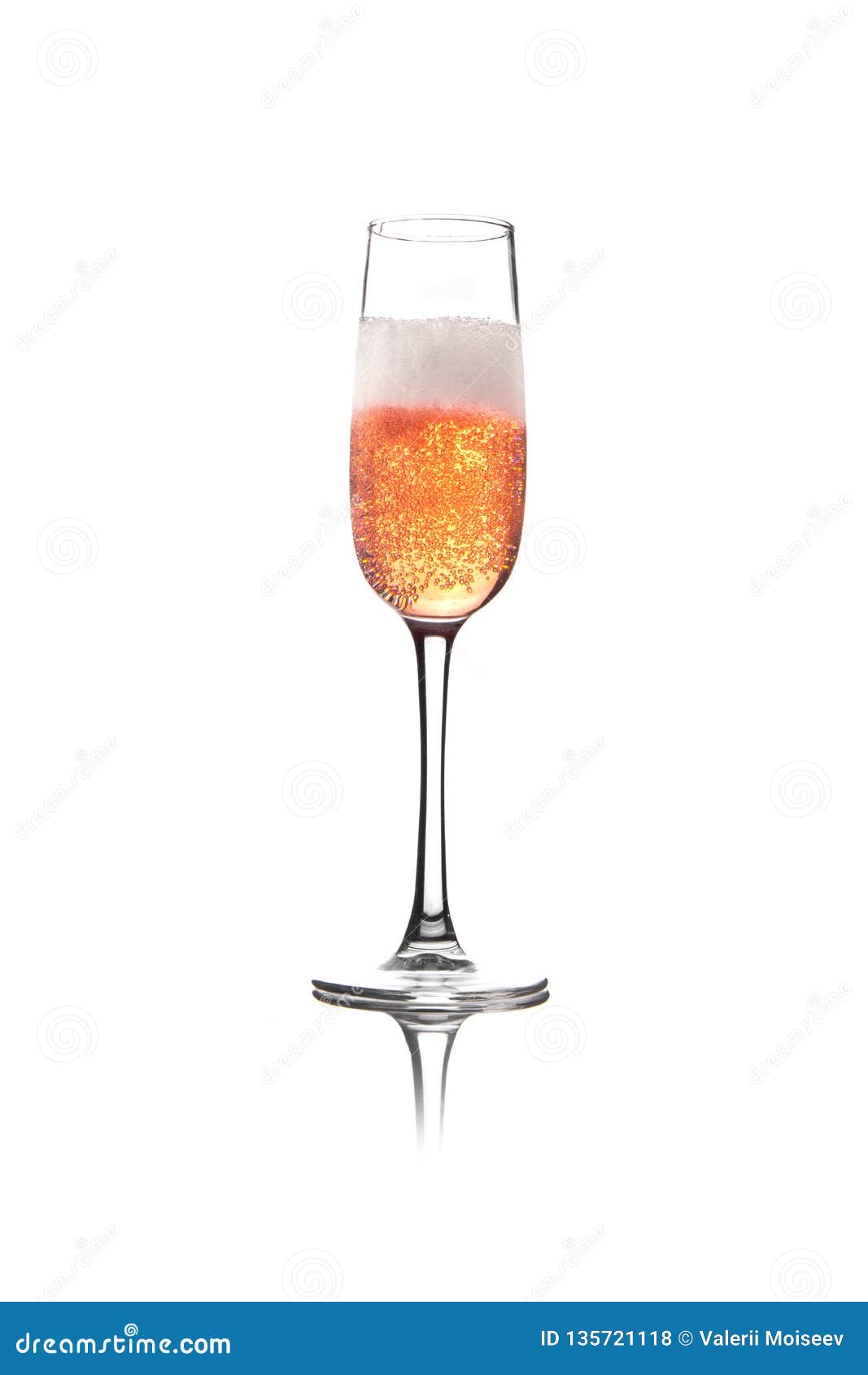 Rose Pink Champagne Glass With Bubbles Isolated On White Background Stock Photo Image Of Flute Color