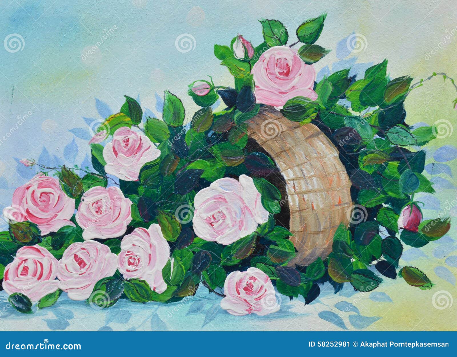 Rose in the Pot Oil Painting on Canvas Stock Illustration
