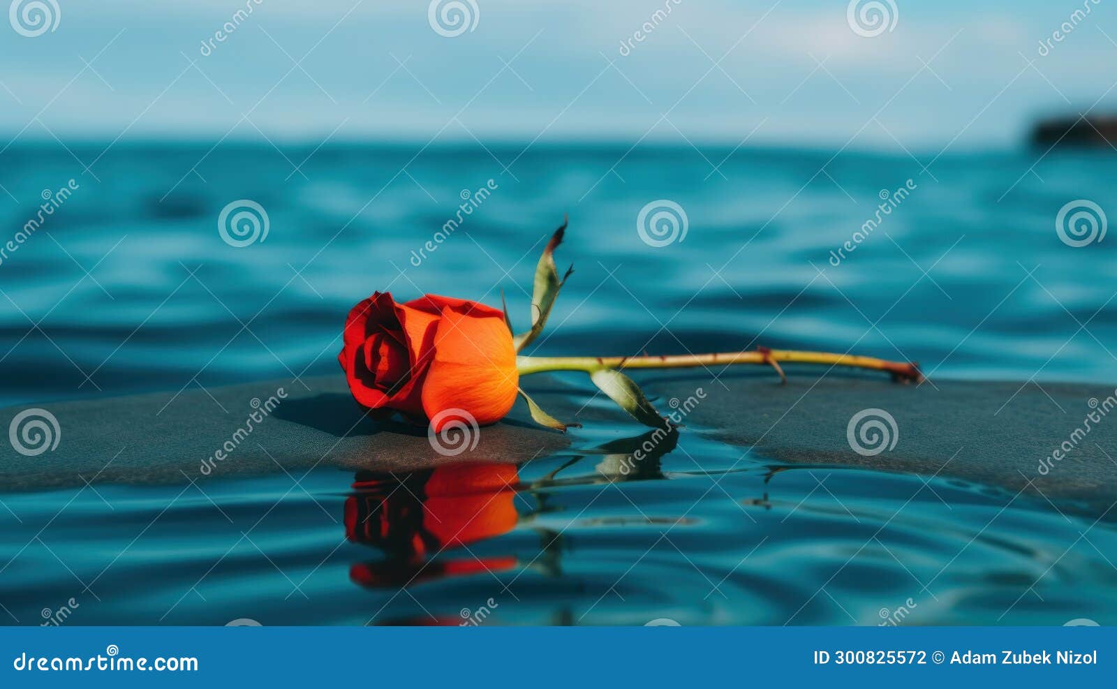 A rose on a rock in water stock illustration. Illustration of