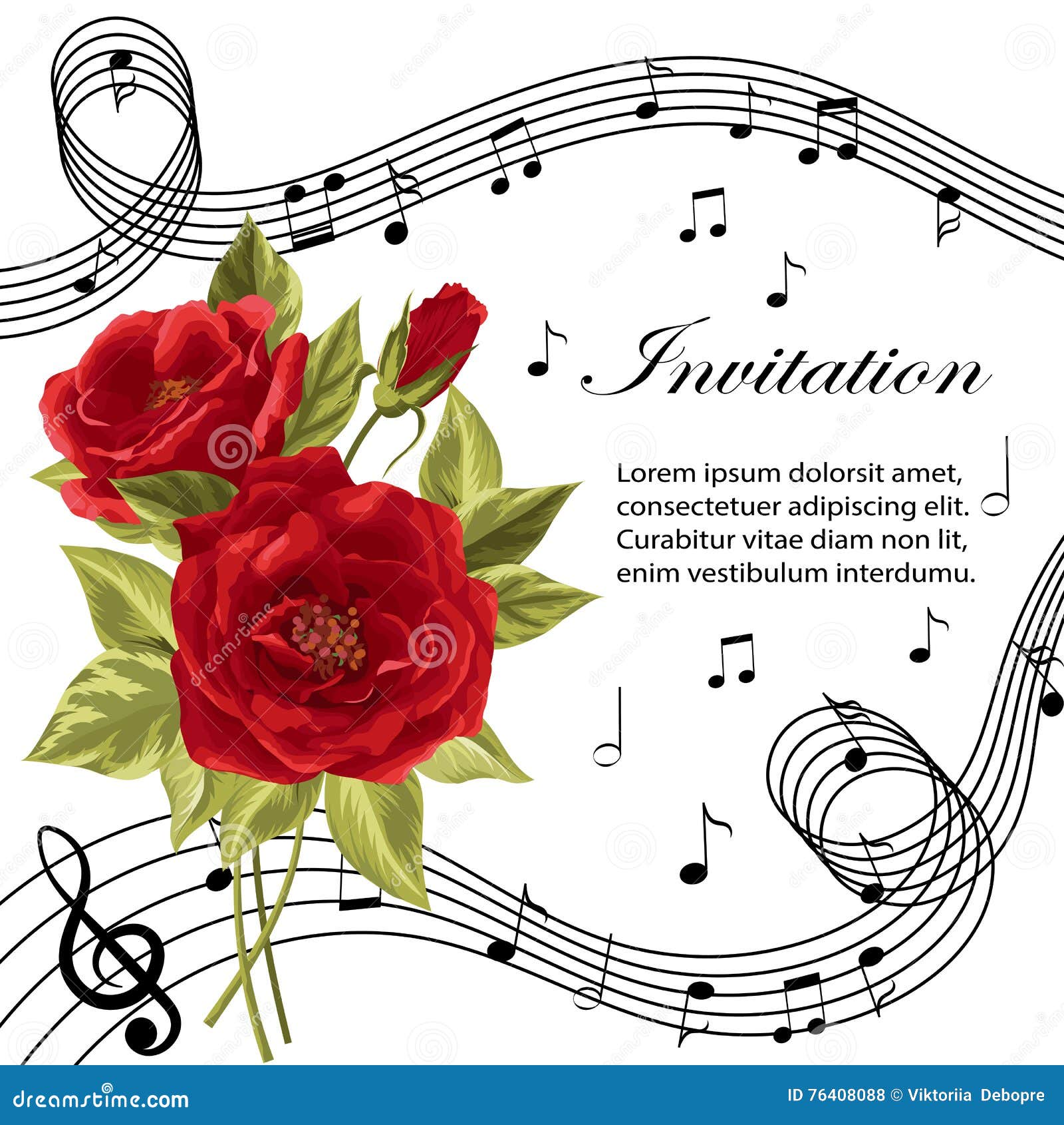 Rose Rosse Con Le Note Di Musica Illustrazione Vettoriale