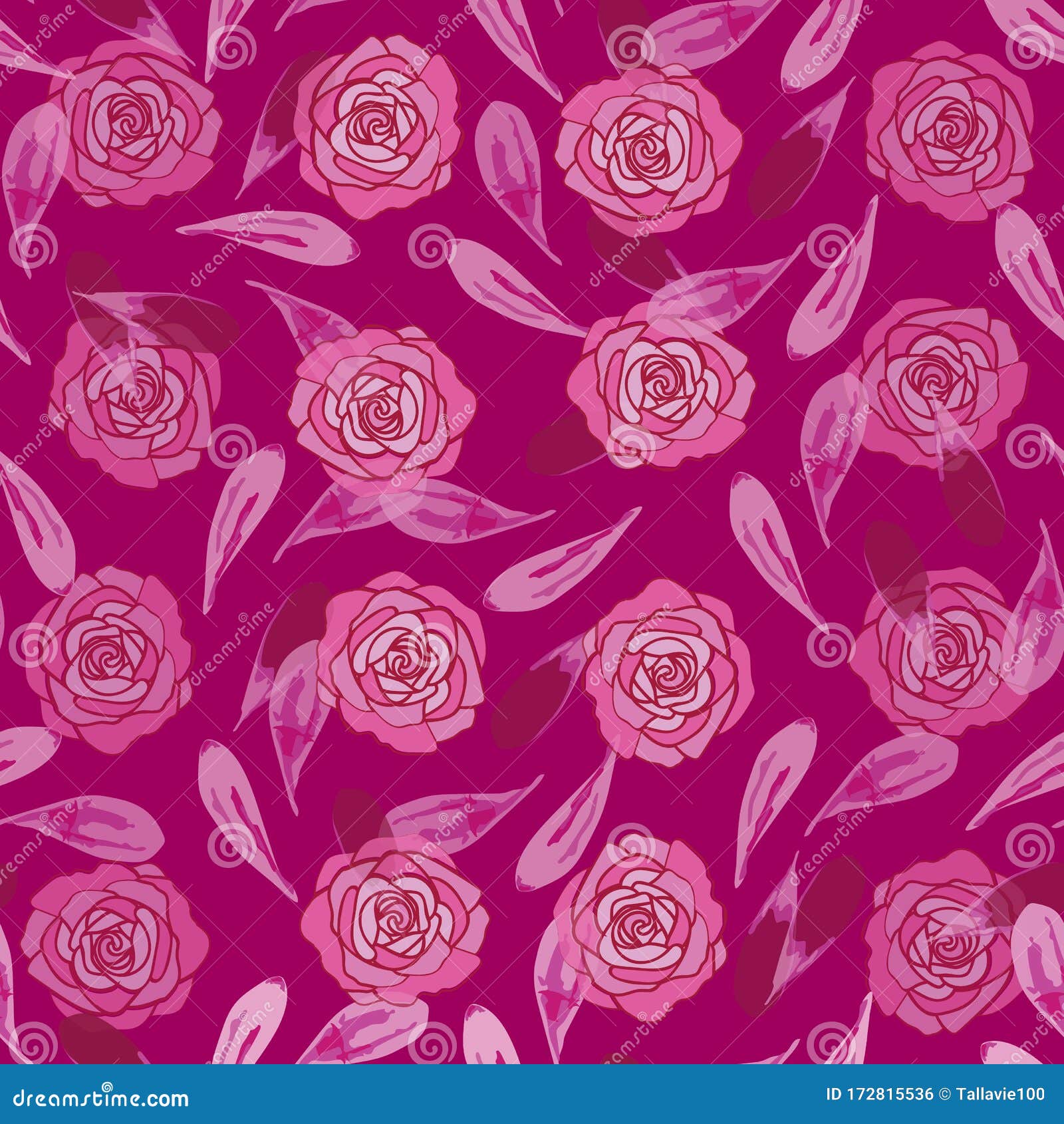 Rose Silk-Flowers in Bloom Seamless Repeat Pattern Background in Pink ...