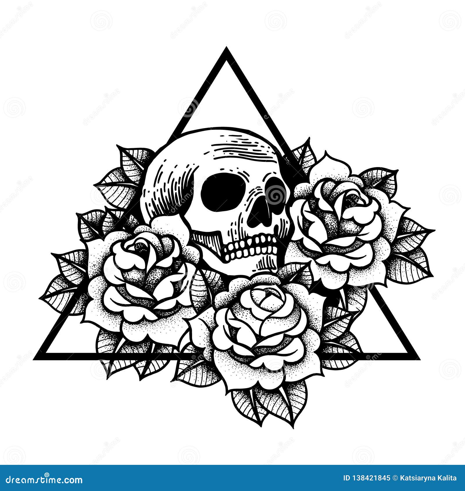 Rose and Skull Tattoo with Sacred Geometry Frame Stock Vector   Illustration of drawing romantic 138421845
