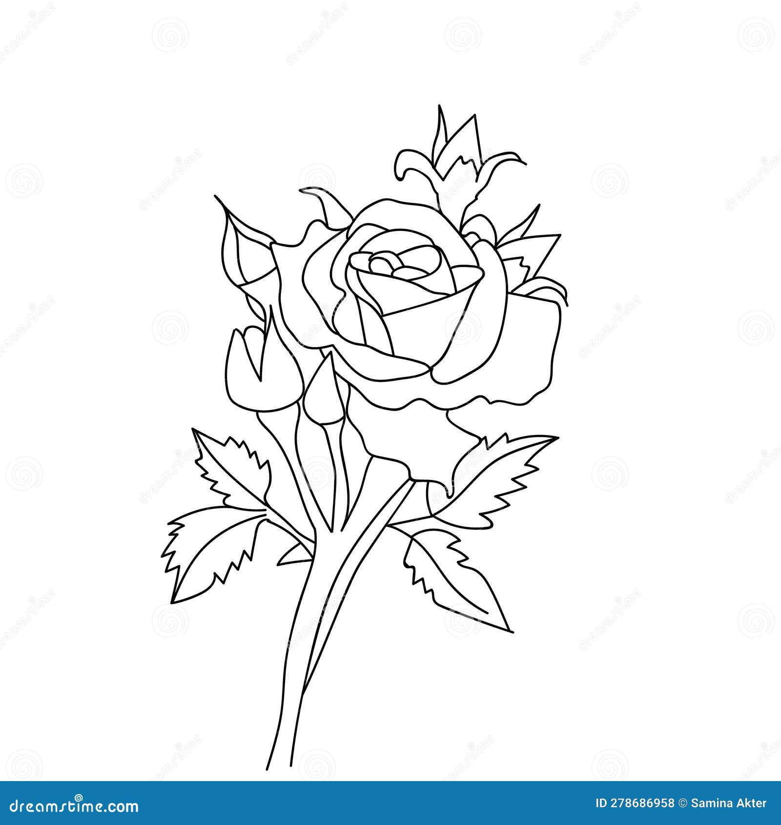 Rose Stick and Leaf of Bud Illustration, Rose Vector Art, Easy Rose ...
