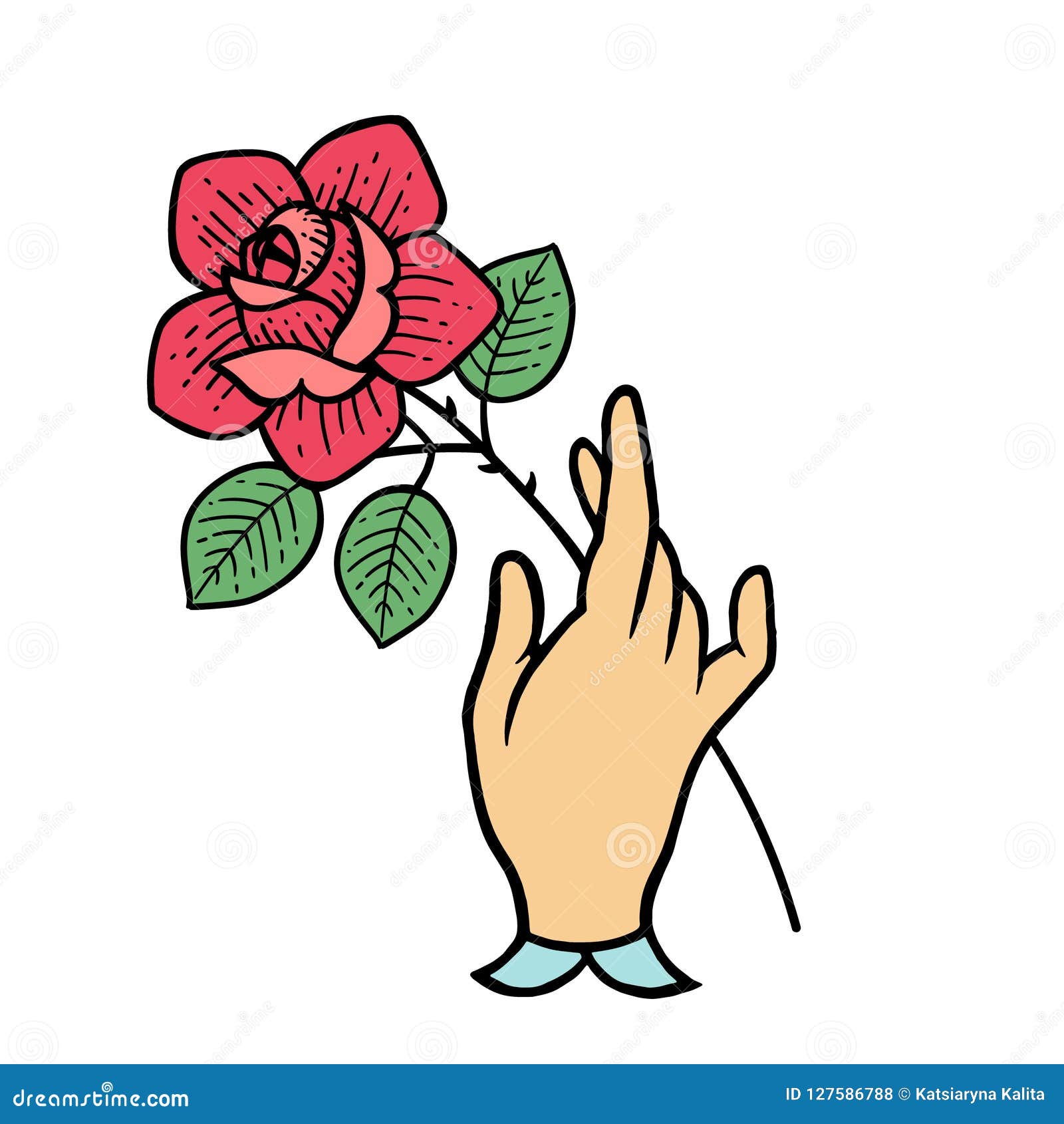 Rose Tattoo With Hand Isolated Vector Illustration Stock Vector Illustration Of Artwork Blower 127586788