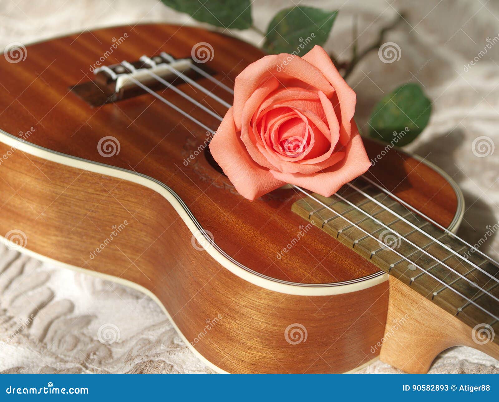 Rose on ukulele stock image. Image of romance, decoration 90582893