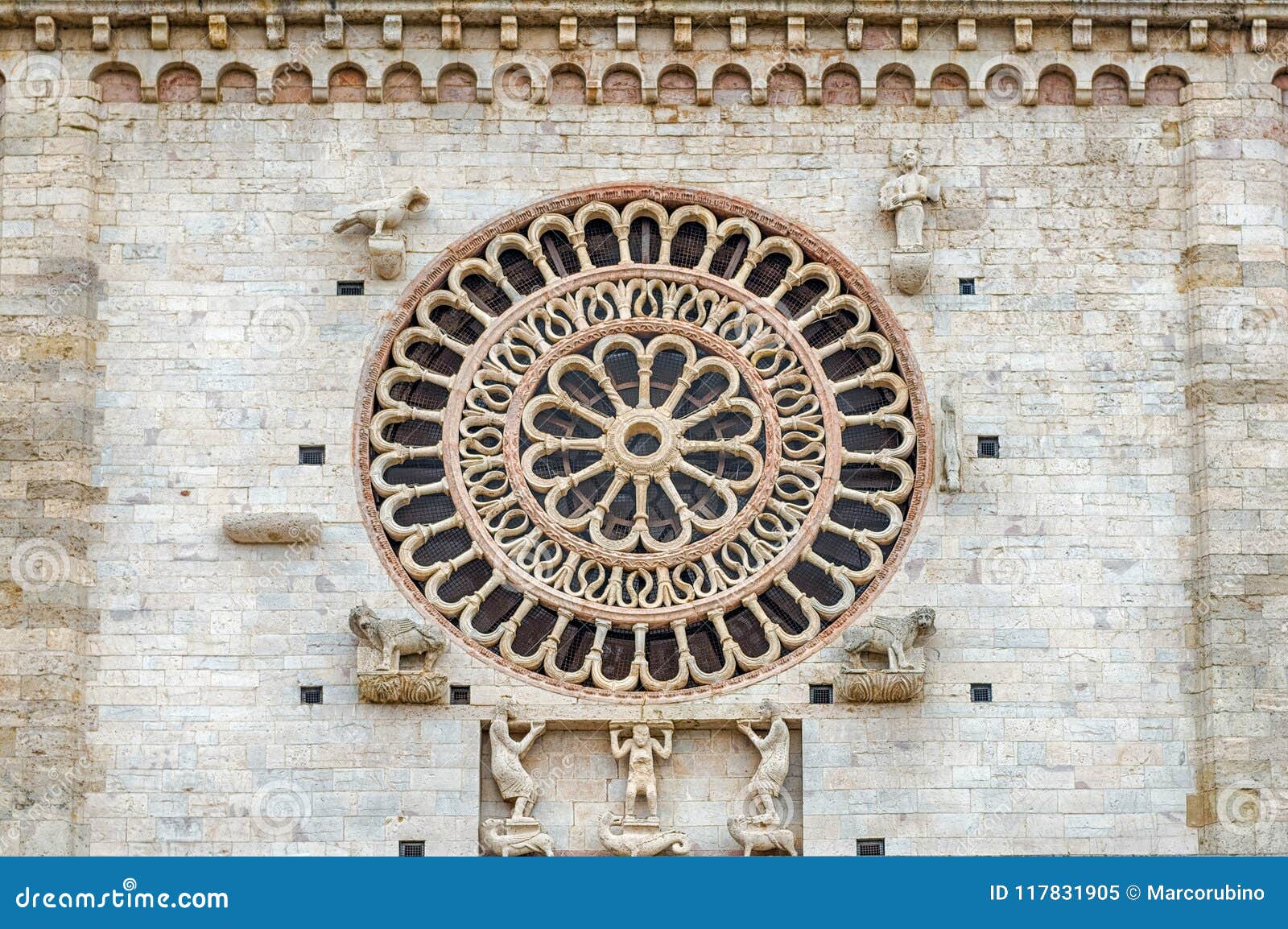 Rose Window of the Medieval Cathedral of Assisi, Italy Stock Image