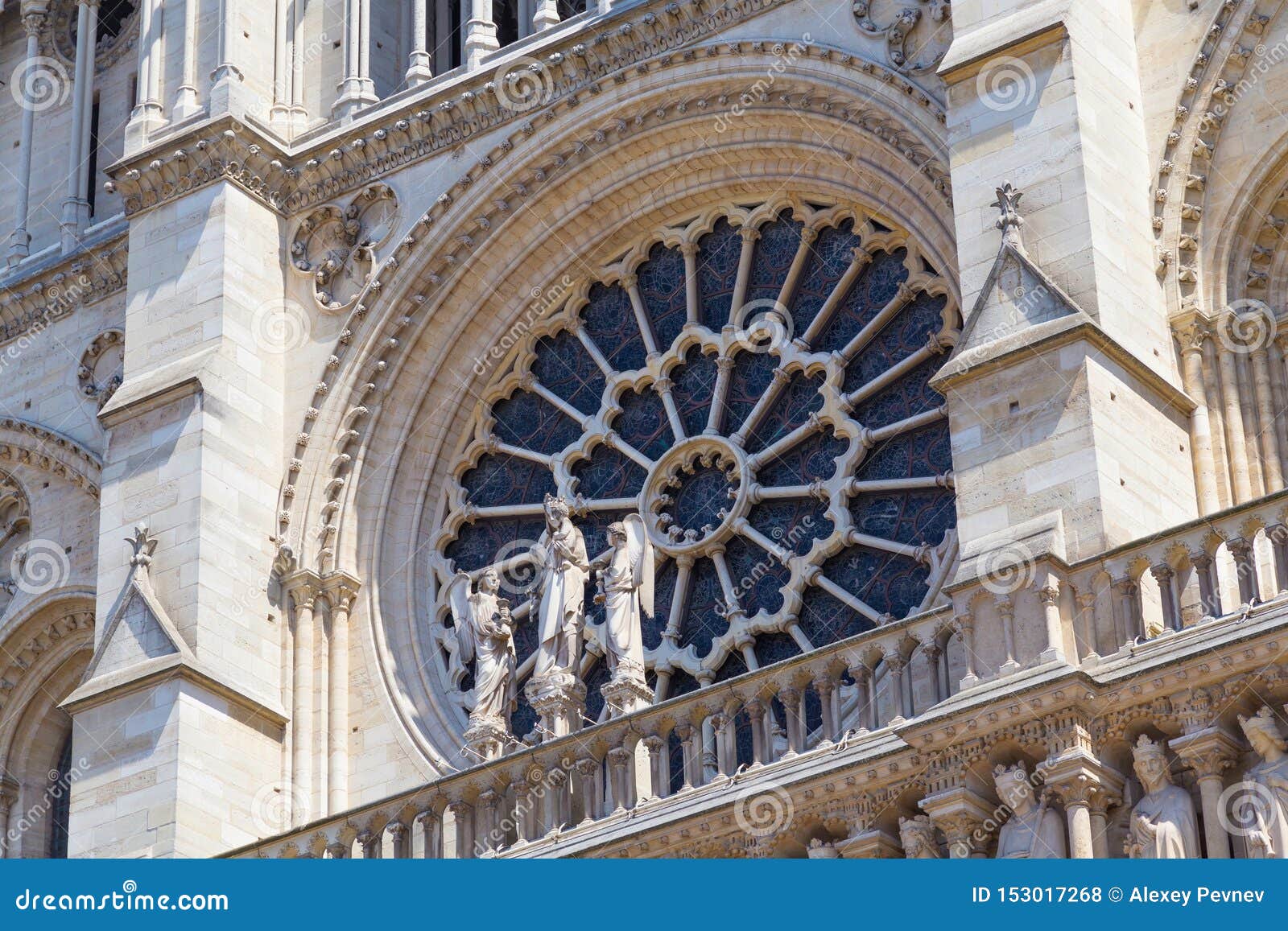 Rose Window in the Facade of the Notre-Dame De Paris Medieval Cathedral