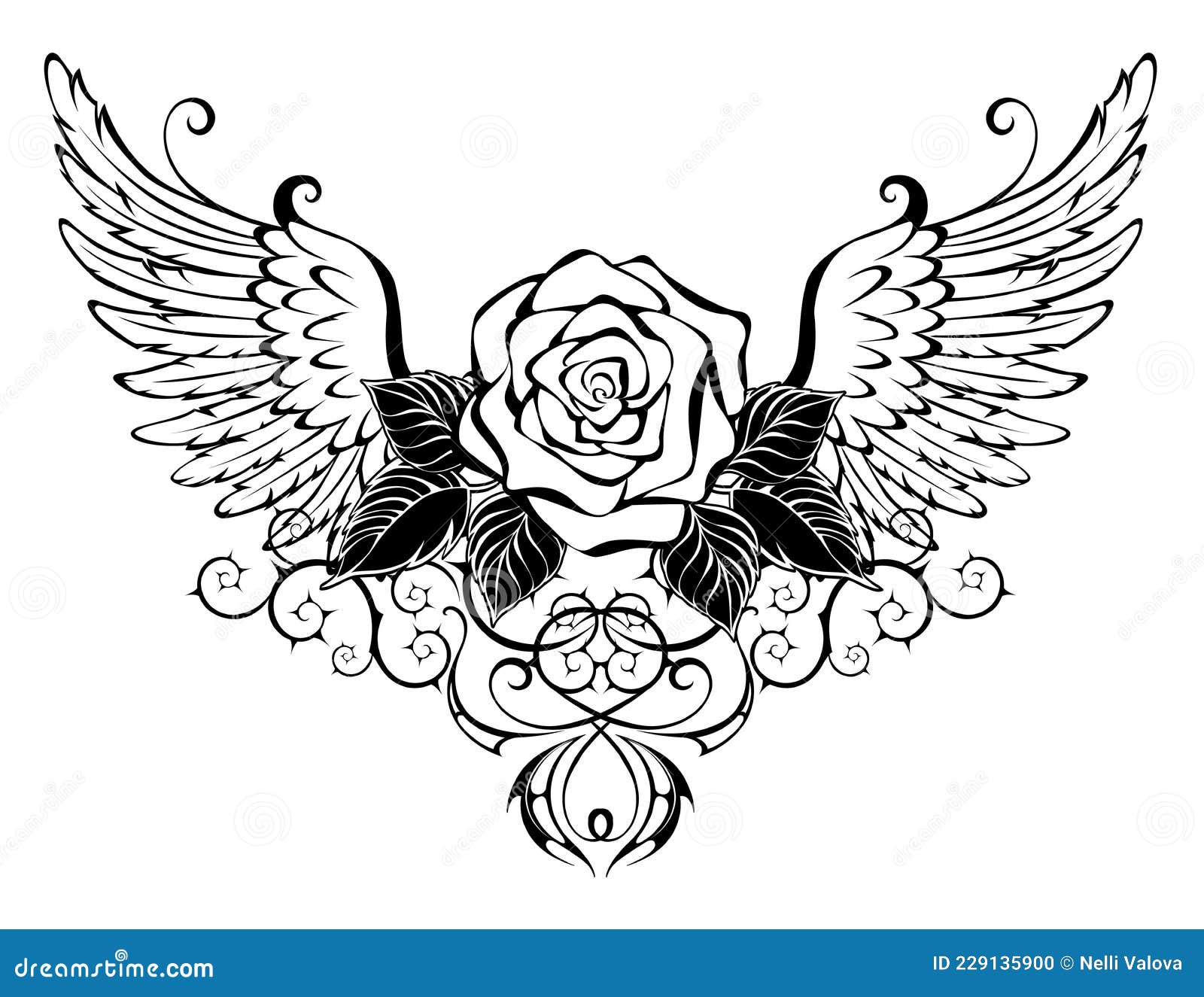 Rose with wings tattoo art design Royalty Free Vector Image