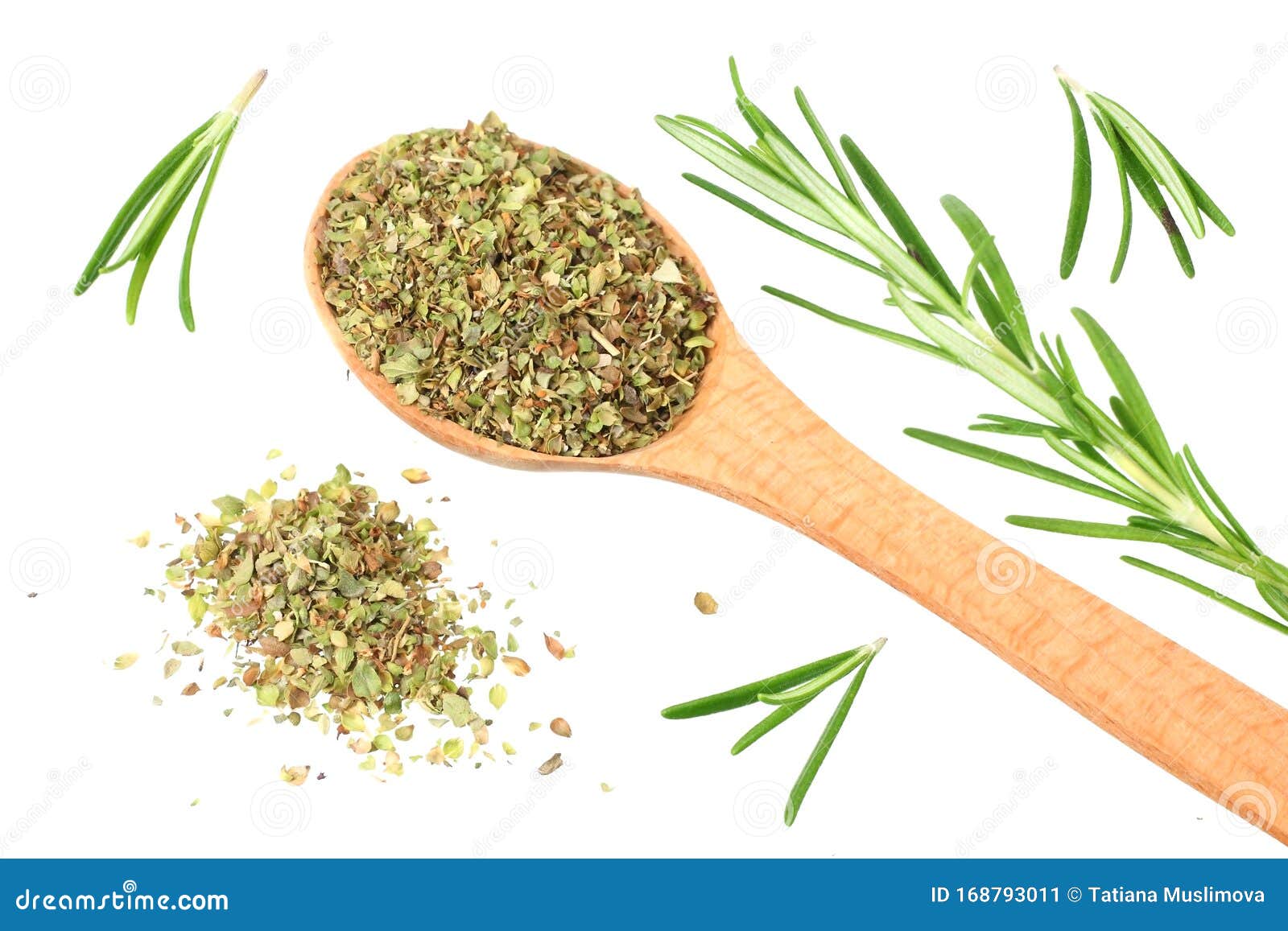 Rosemary Leaves with Dried Rosemary Isolated on White Background Stock