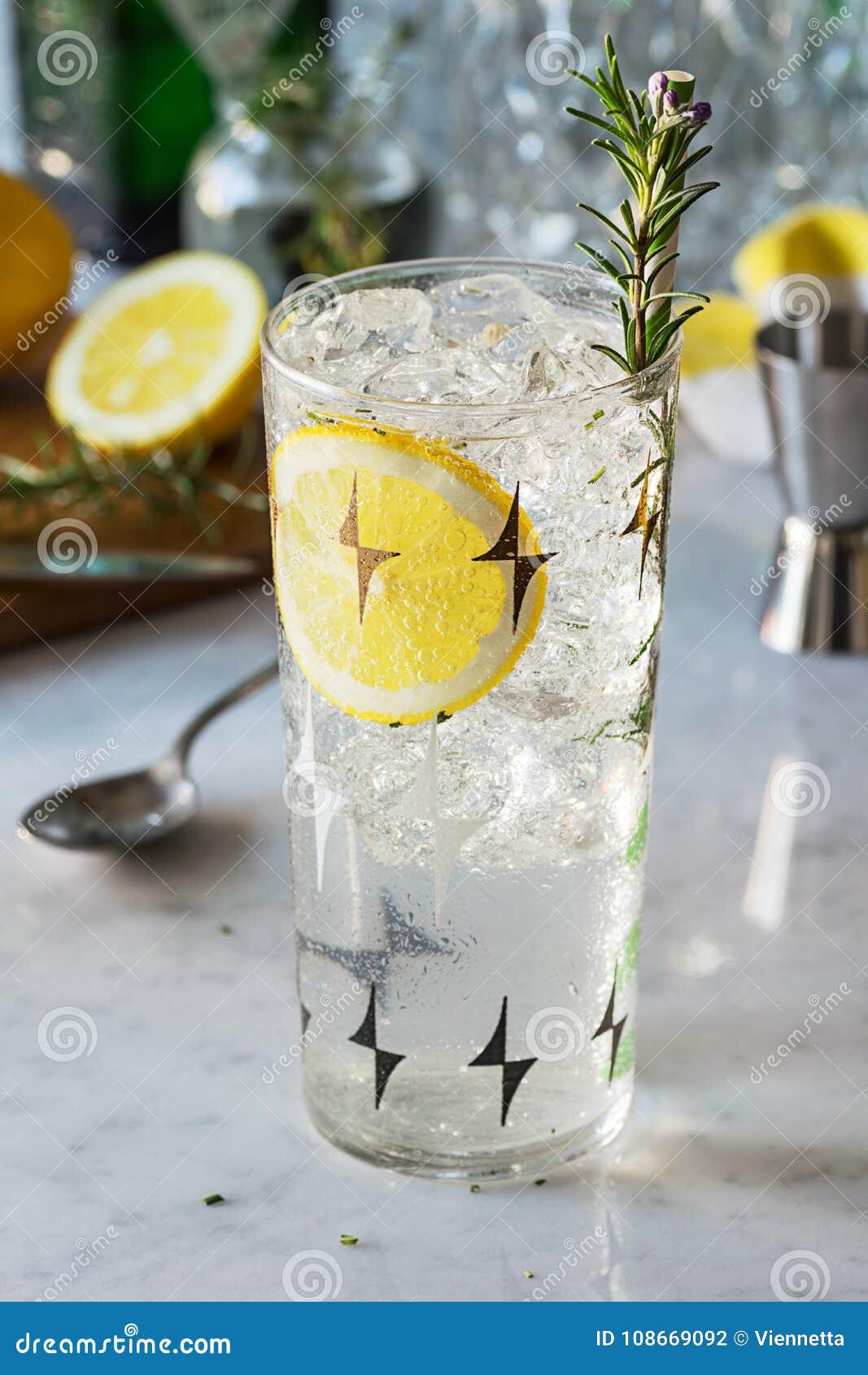 rosemary lemon gin fizz or vodka smash cocktail