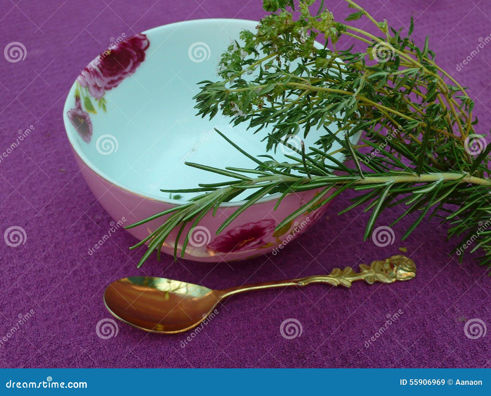 Rosemary and Thyme for Tea on Table Stock Image Image of drink, herb