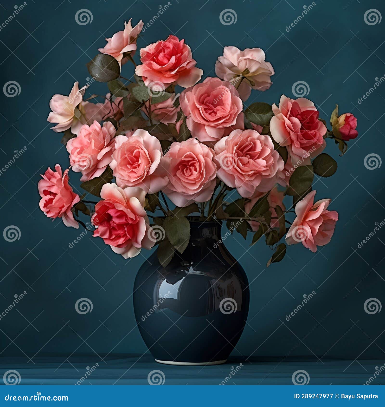 Roses in a Beautiful Flower Vase Copy Space, Ai Generative Stock Image
