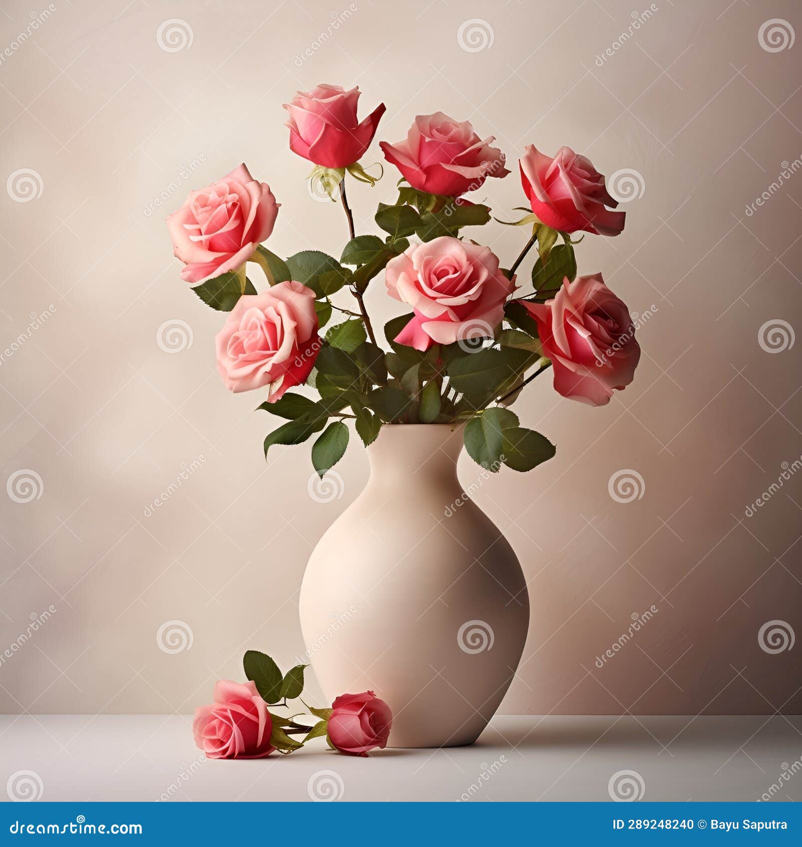 Roses in a Beautiful Flower Vase Copy Space, Ai Generative Stock