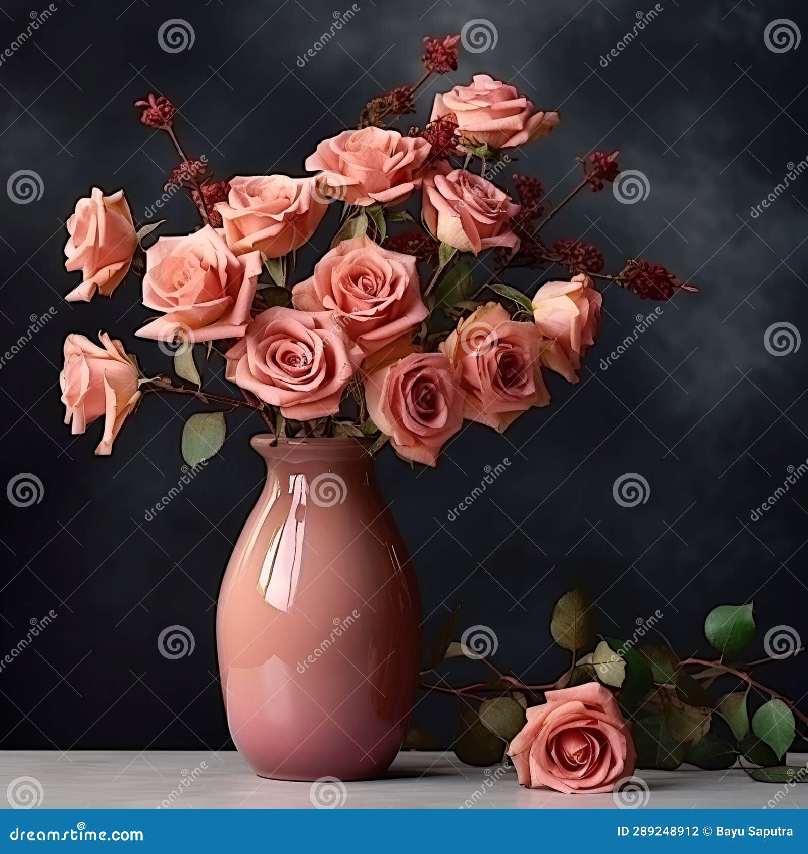 Roses in a Beautiful Flower Vase Copy Space, Ai Generative Stock Photo