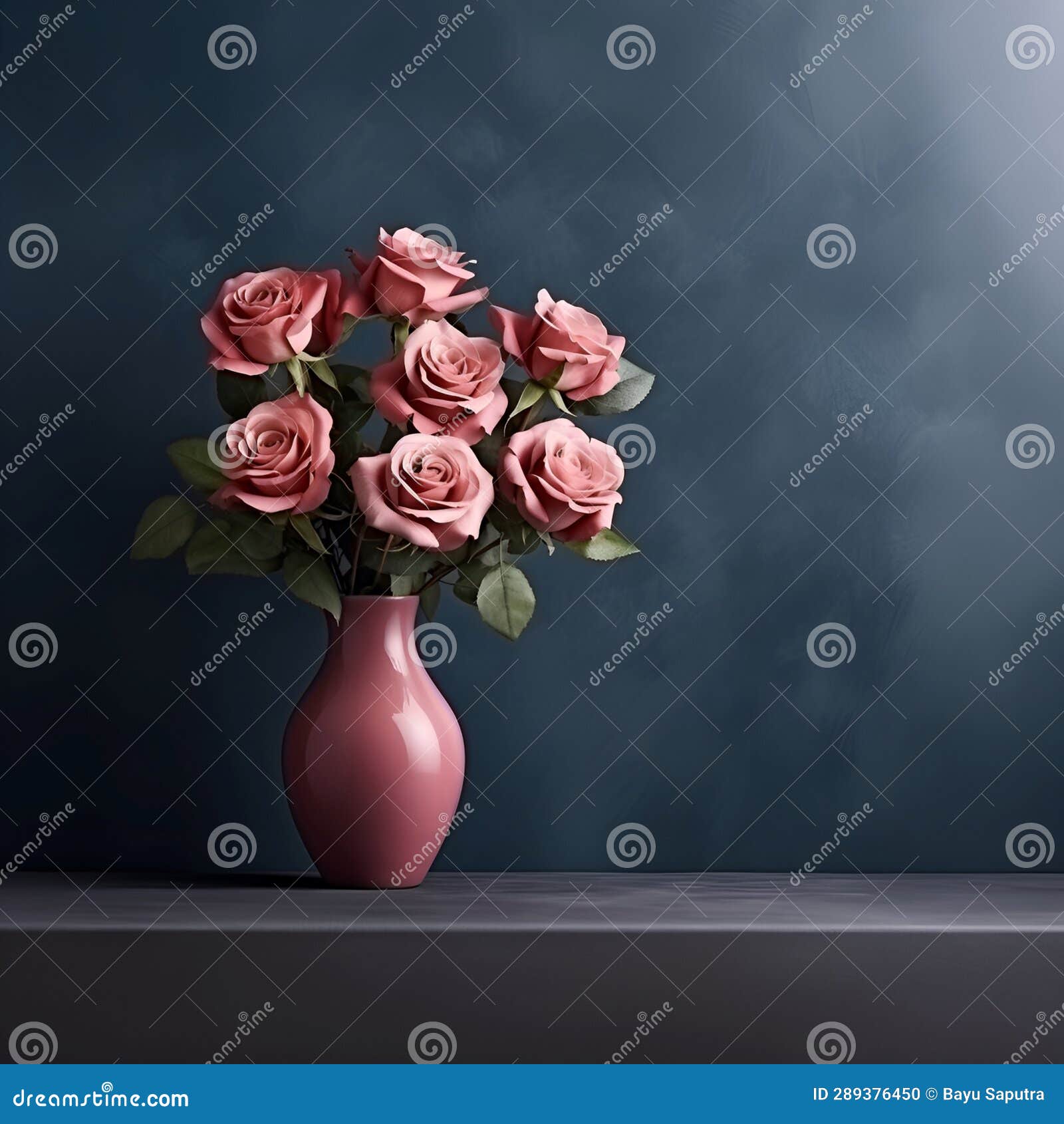 Roses in a Beautiful Flower Vase Copy Space, Ai Generative Stock