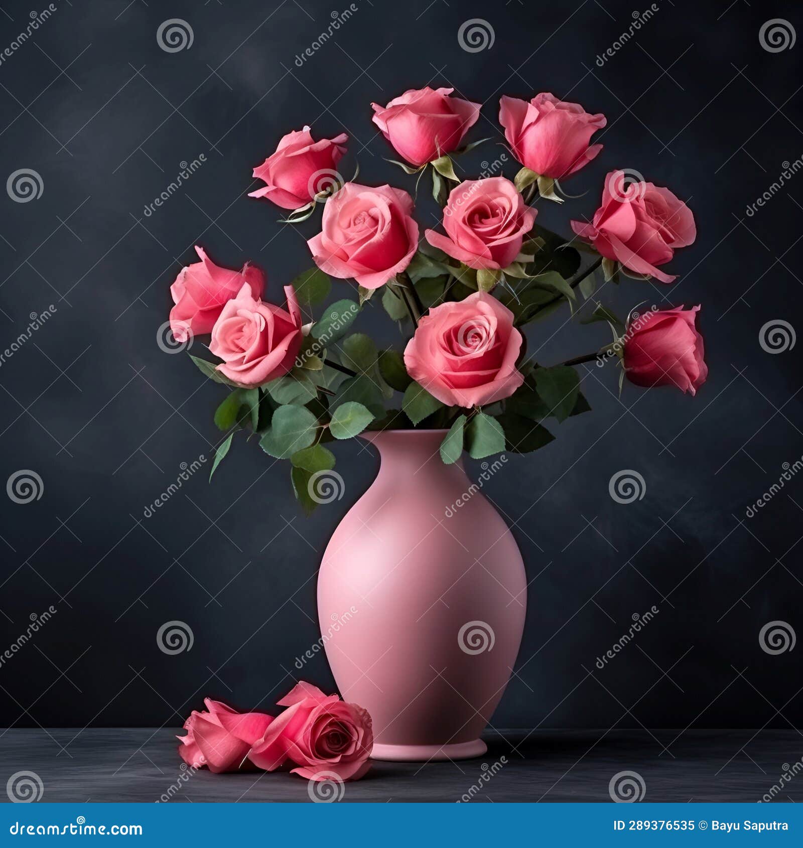 Roses in a Beautiful Flower Vase Copy Space, Ai Generative Stock
