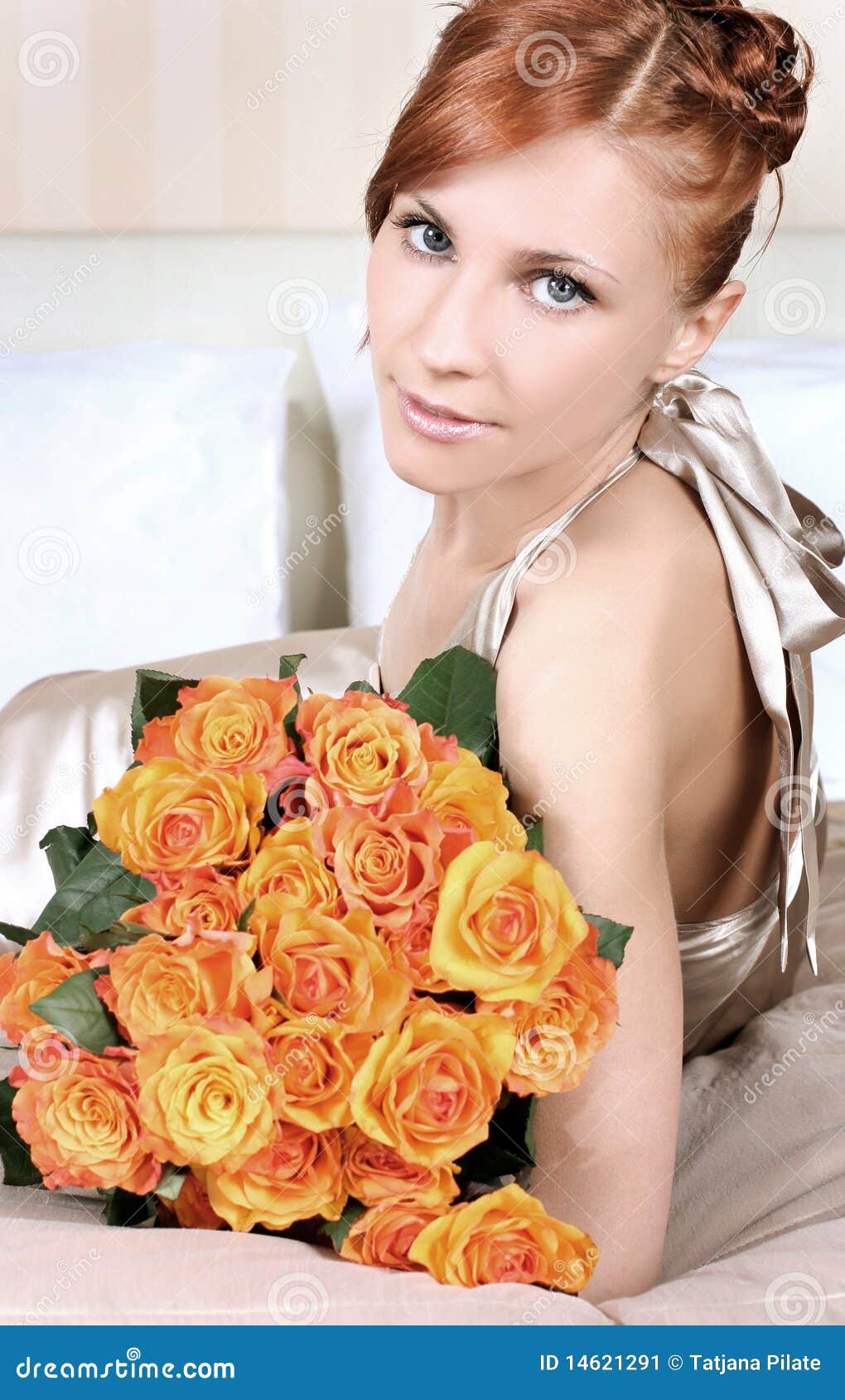 With roses on bed stock image. Image of hair, bedroom 14621291