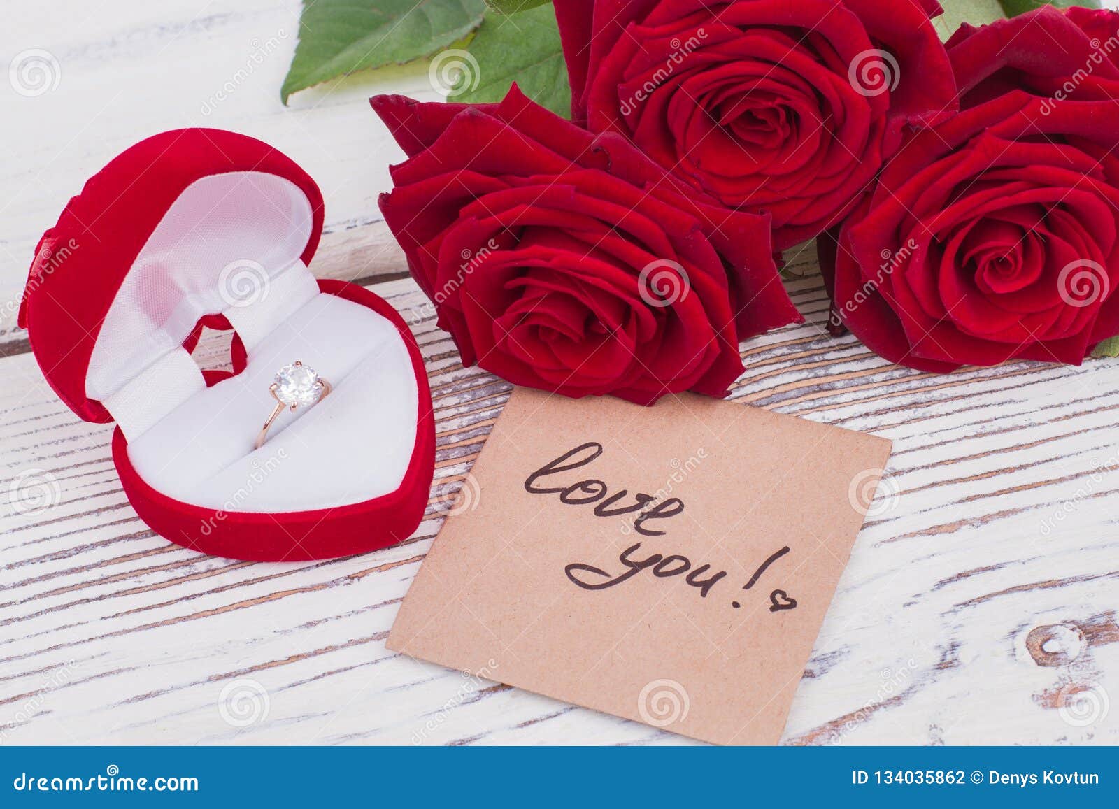 Roses, Diamond Ring and Love Message. Stock Photo - Image of happy ...