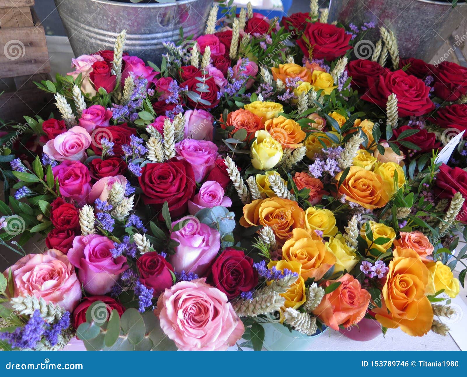 roses in different colores in a street celebration