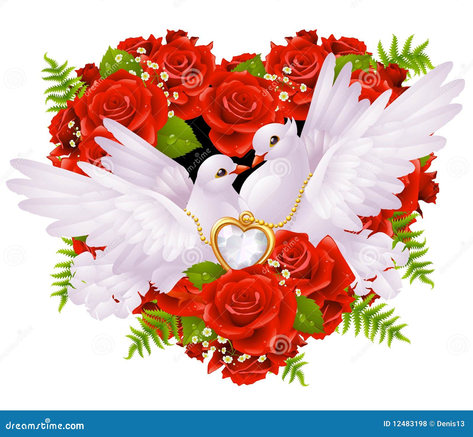 Roses et pigeons illustration de vecteur. Illustration du bijou 12483198