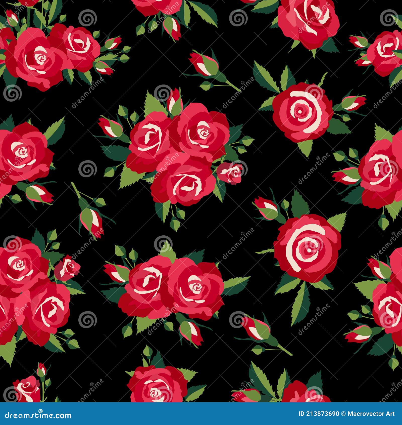 Roses Pattern on Black Design Vector Illustration Stock Vector ...