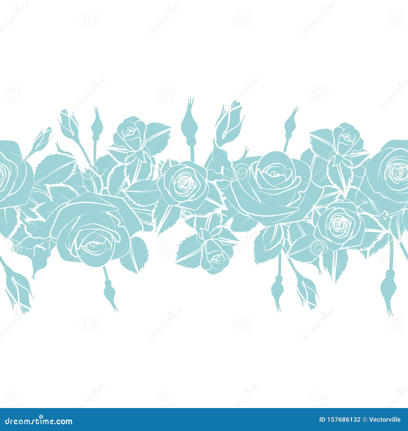 Roses Planos Silueta De Flores Patrón Horizontal Borde De Encaje Azul Cielo Color  Gris Ilustración del Vector - Ilustración de cubo, color: 157686132