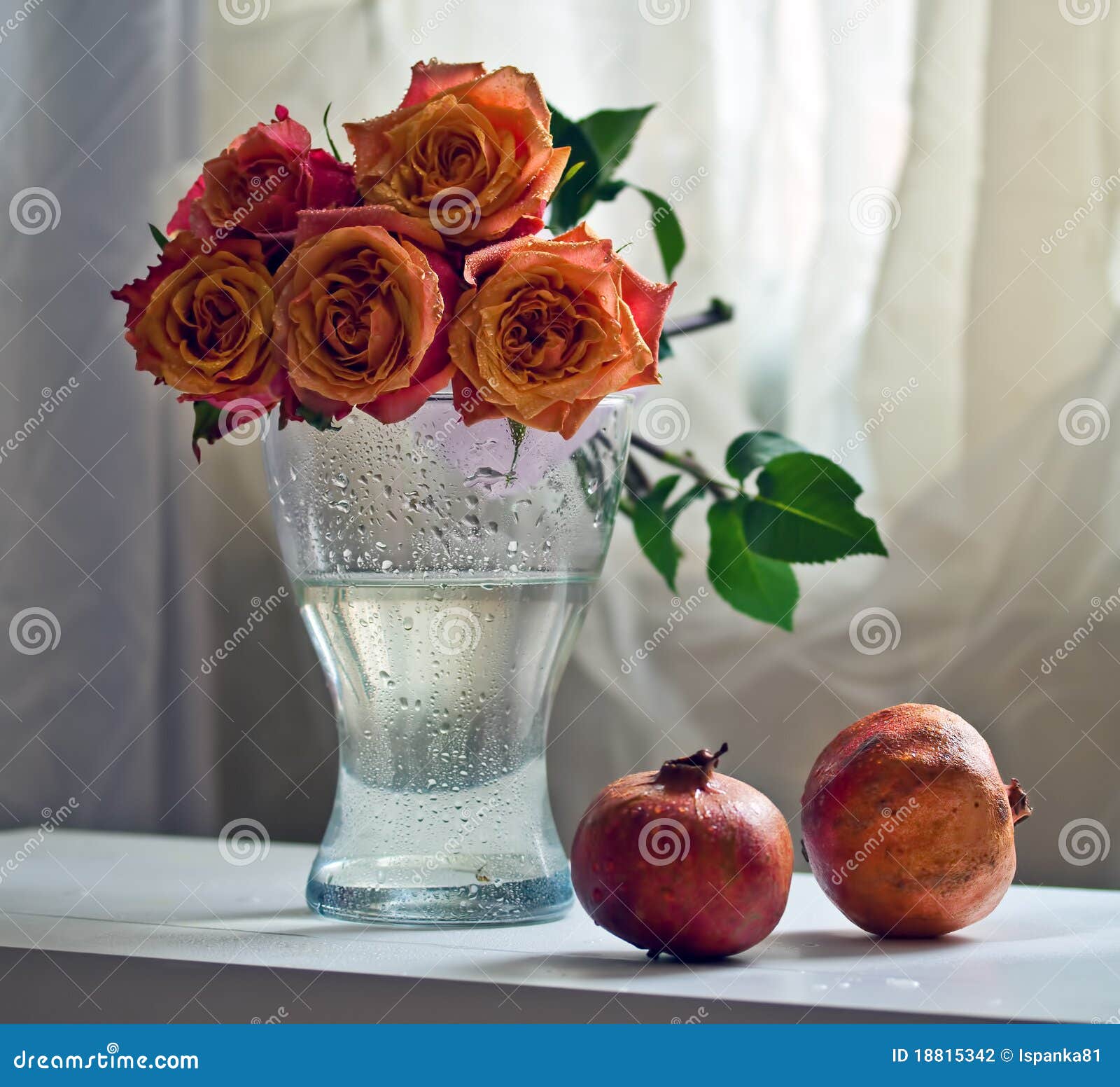 Roses and pomegranates stock photo. Image of vase, holiday 18815342