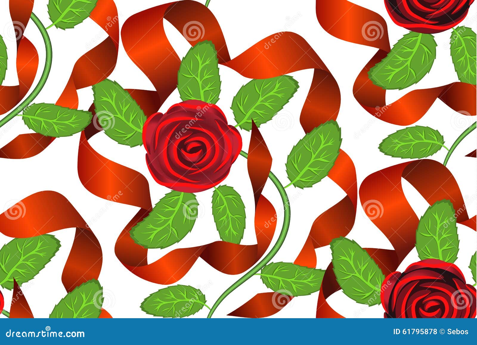 Roses and Ribbons Seamless Background Stock Vector Illustration of
