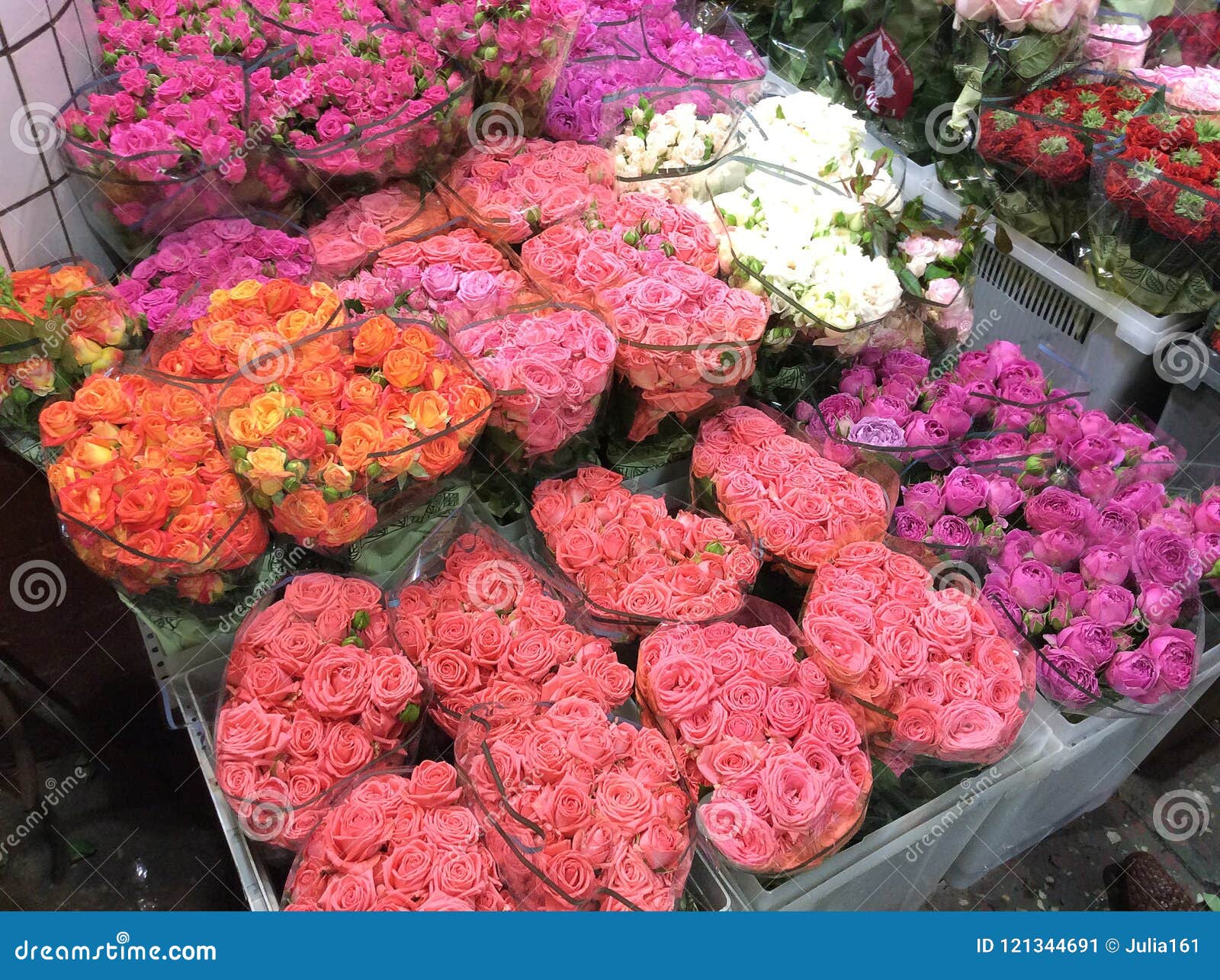 Roses for Sale in Flower Market. Moscow, Russia. Stock Image - Image of ...