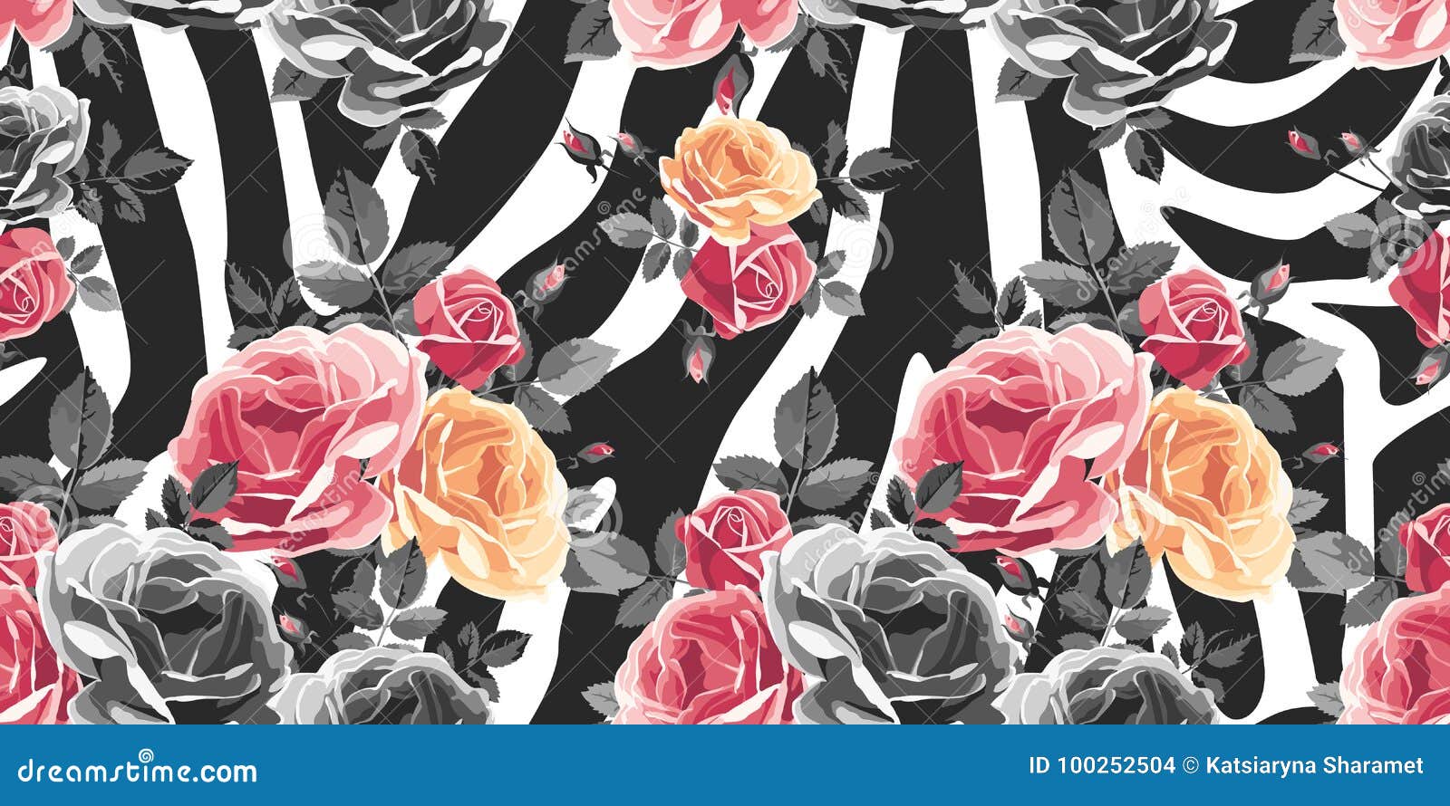 roses seamless pattern on zebra background. animal abstract print.