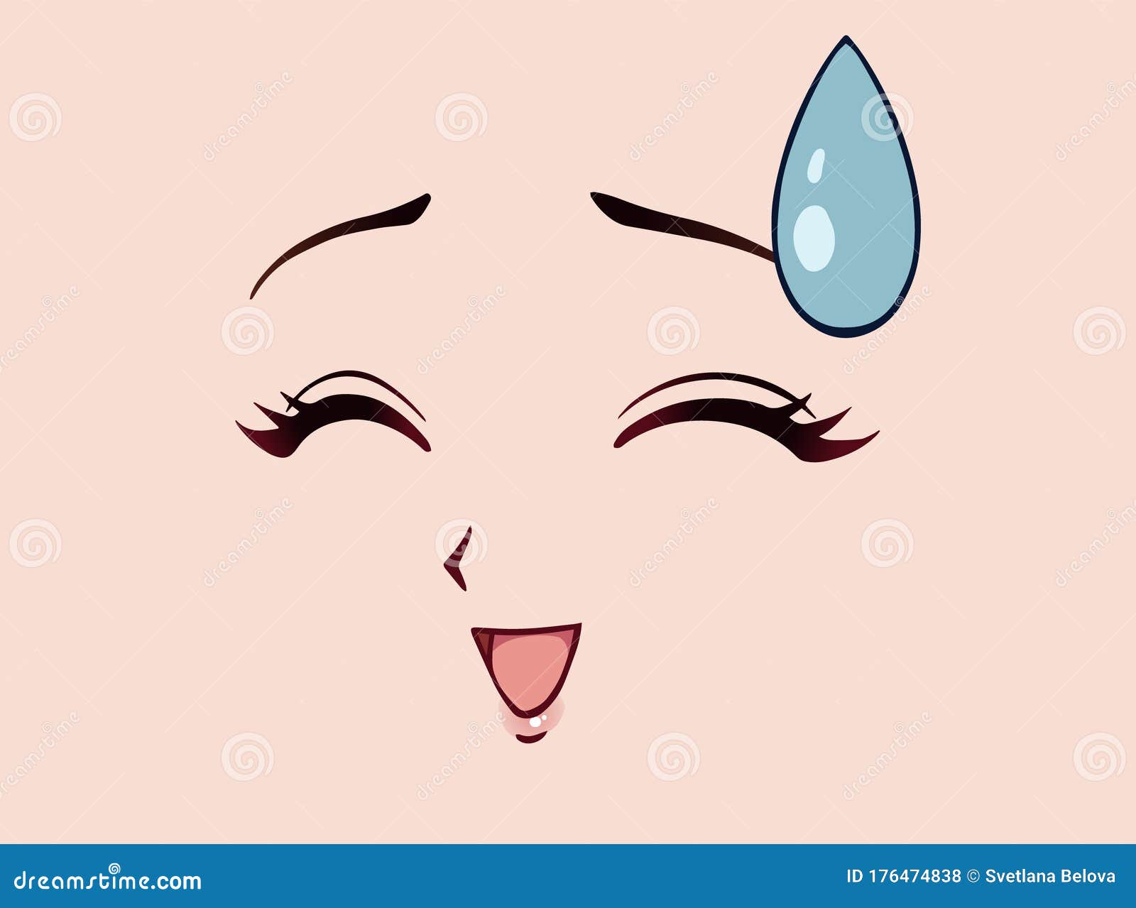 Rosto de anime com medo. olhos engraçados de estilo mangá, nariz pequeno e  boca kawaii. mão-extraídas ilustração dos desenhos animados do vetor.