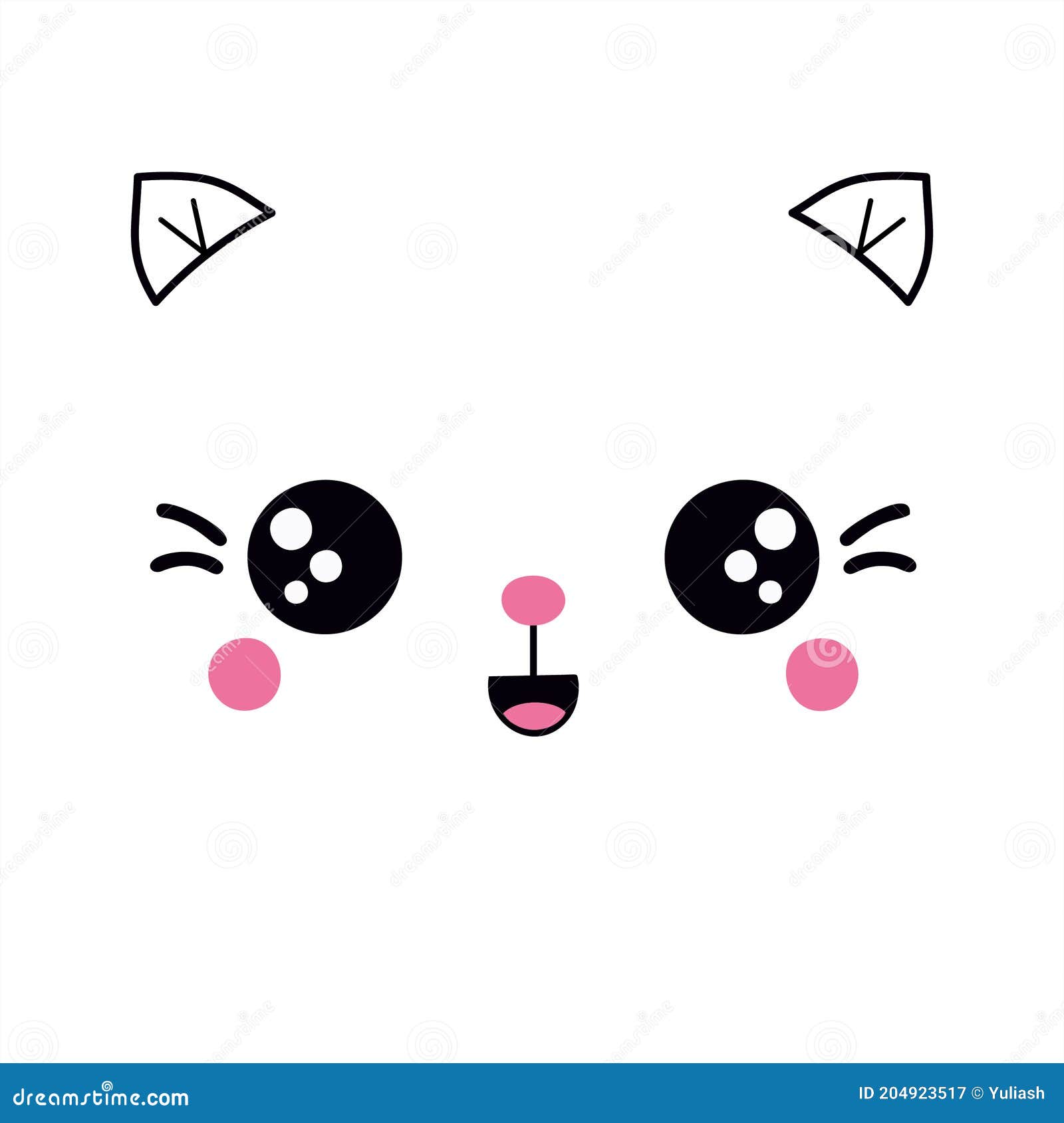 Bonito rosa gato desenho animado personagem cômico com rosto