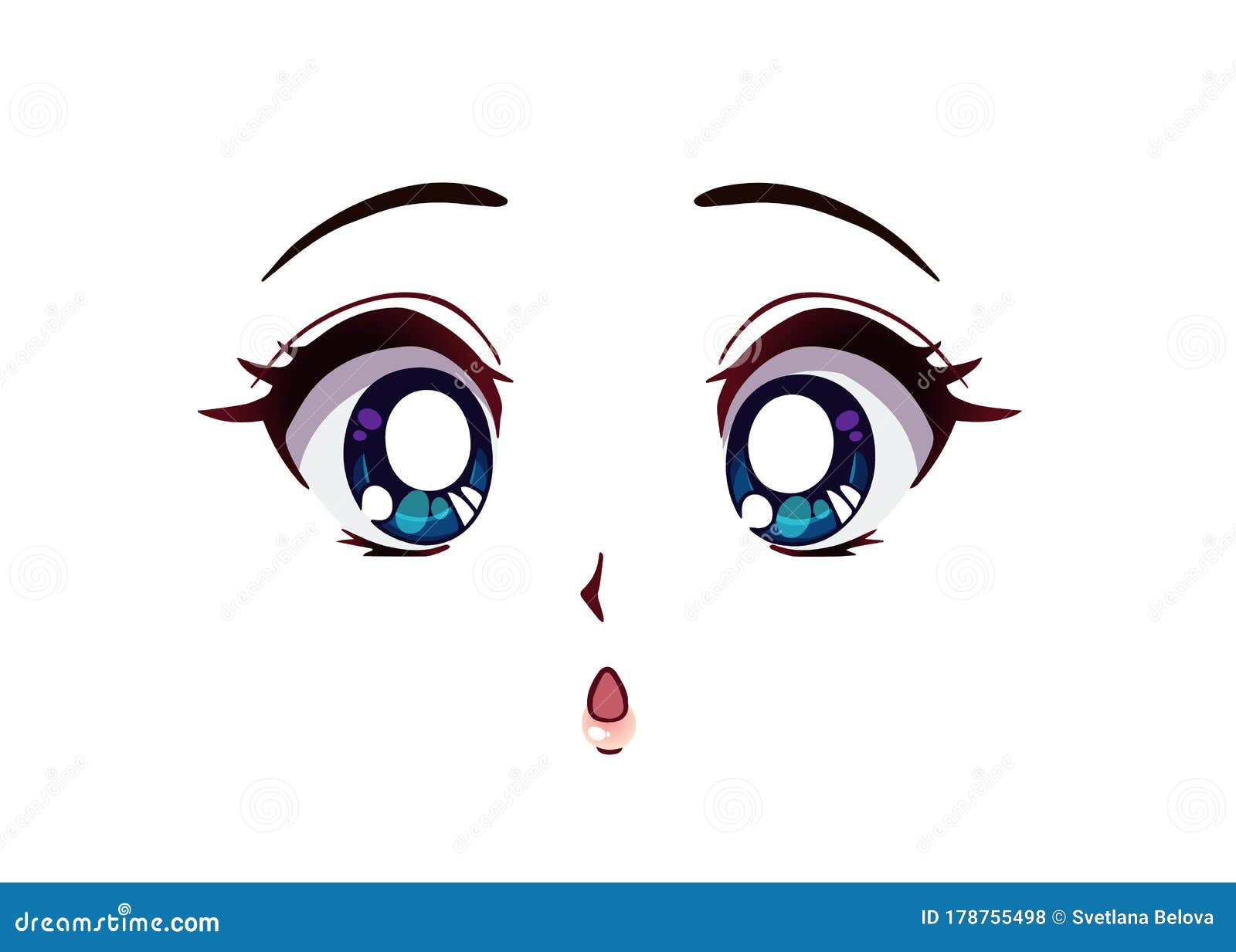 Rosto De Anime Surpreso. Estilo Manga Grandes Olhos Azuis