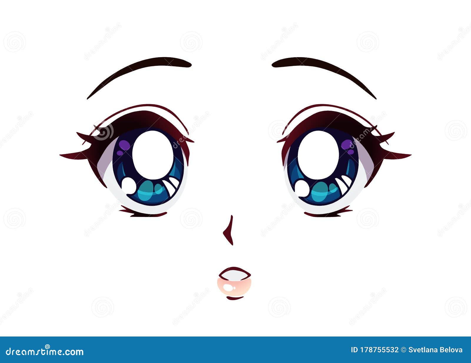 Rosto De Anime Surpreso. Estilo Manga Grandes Olhos Azuis. Ilustração do  Vetor - Ilustração de medo, cara: 178755532
