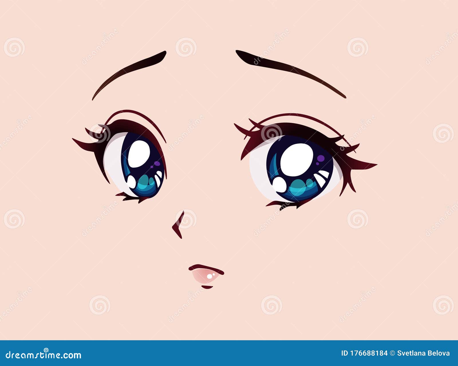 Cara de anime feliz. olhos fechados no estilo mangá, nariz pequeno e boca  kawaii. desenhado à mão.