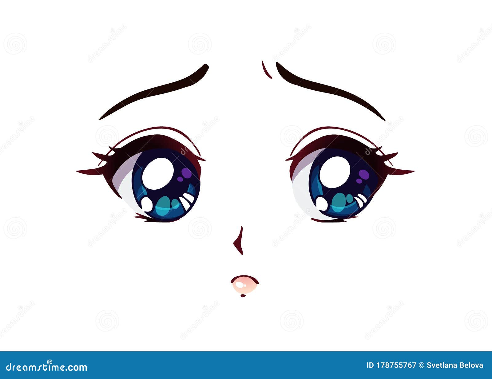 Rosto De Anime Triste. Estilo Manga Grandes Olhos Azuis Ilustração do Vetor  - Ilustração de cara, giro: 178755767