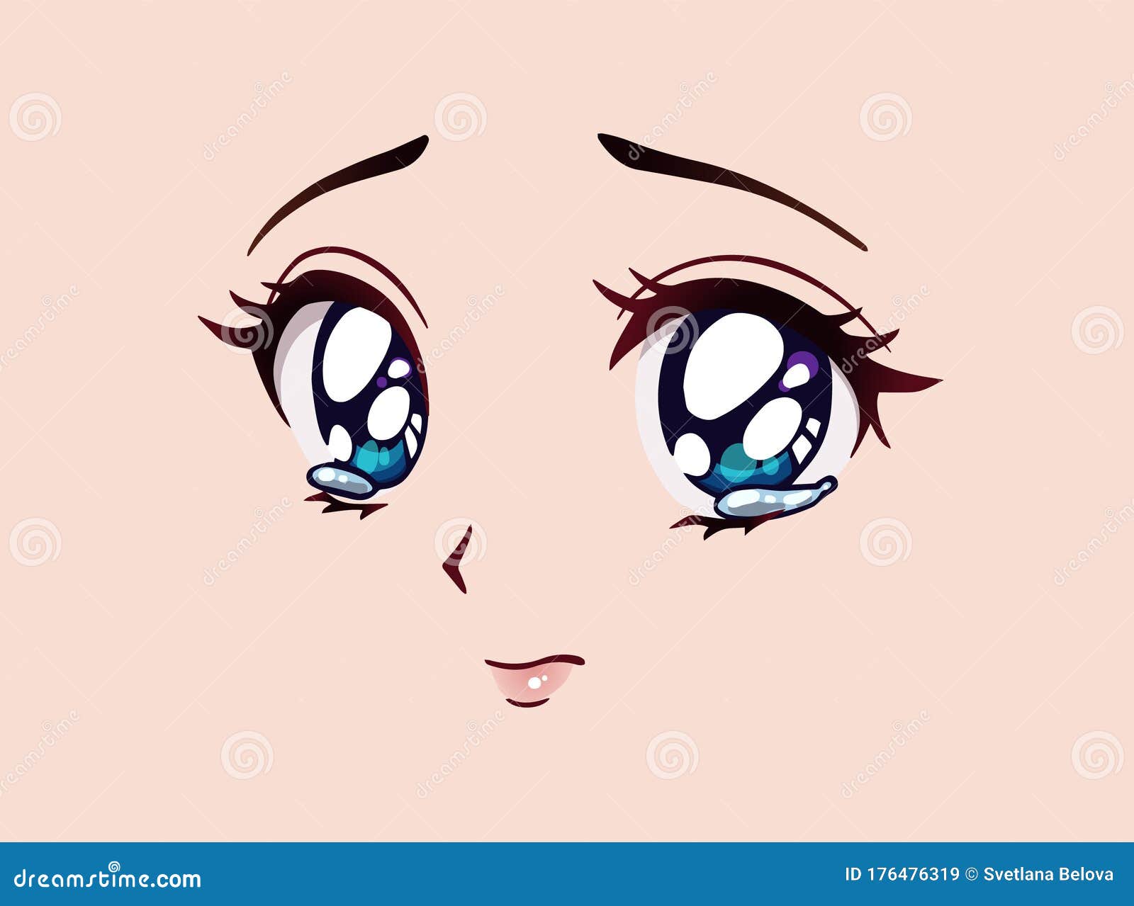 Rosto Animado. Olhos Engraçados Do Estilo Manga Ilustração do