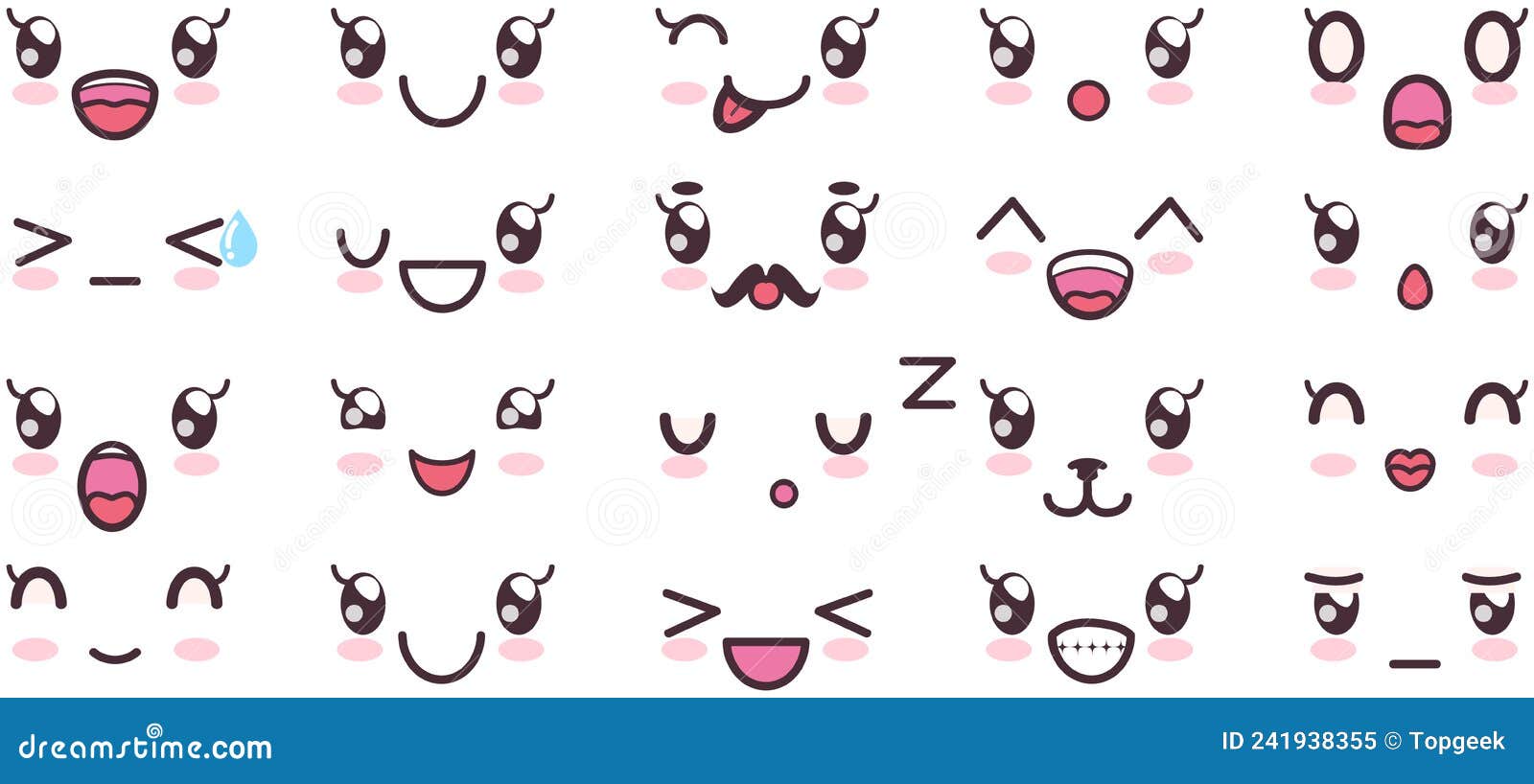 Coleção de esboços de olhos com diferentes emoções no estilo japonês.
