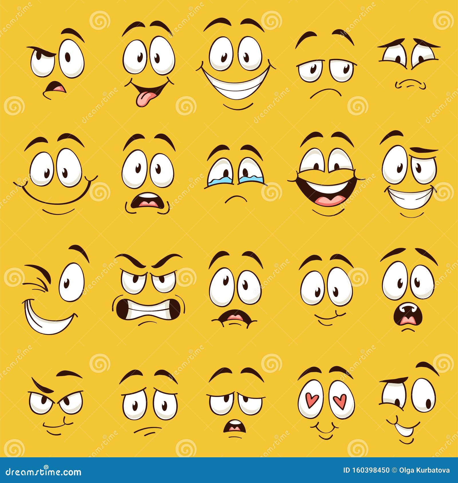 Emoções de desenhos animados rostos bonitos olhos e bocas emoticon