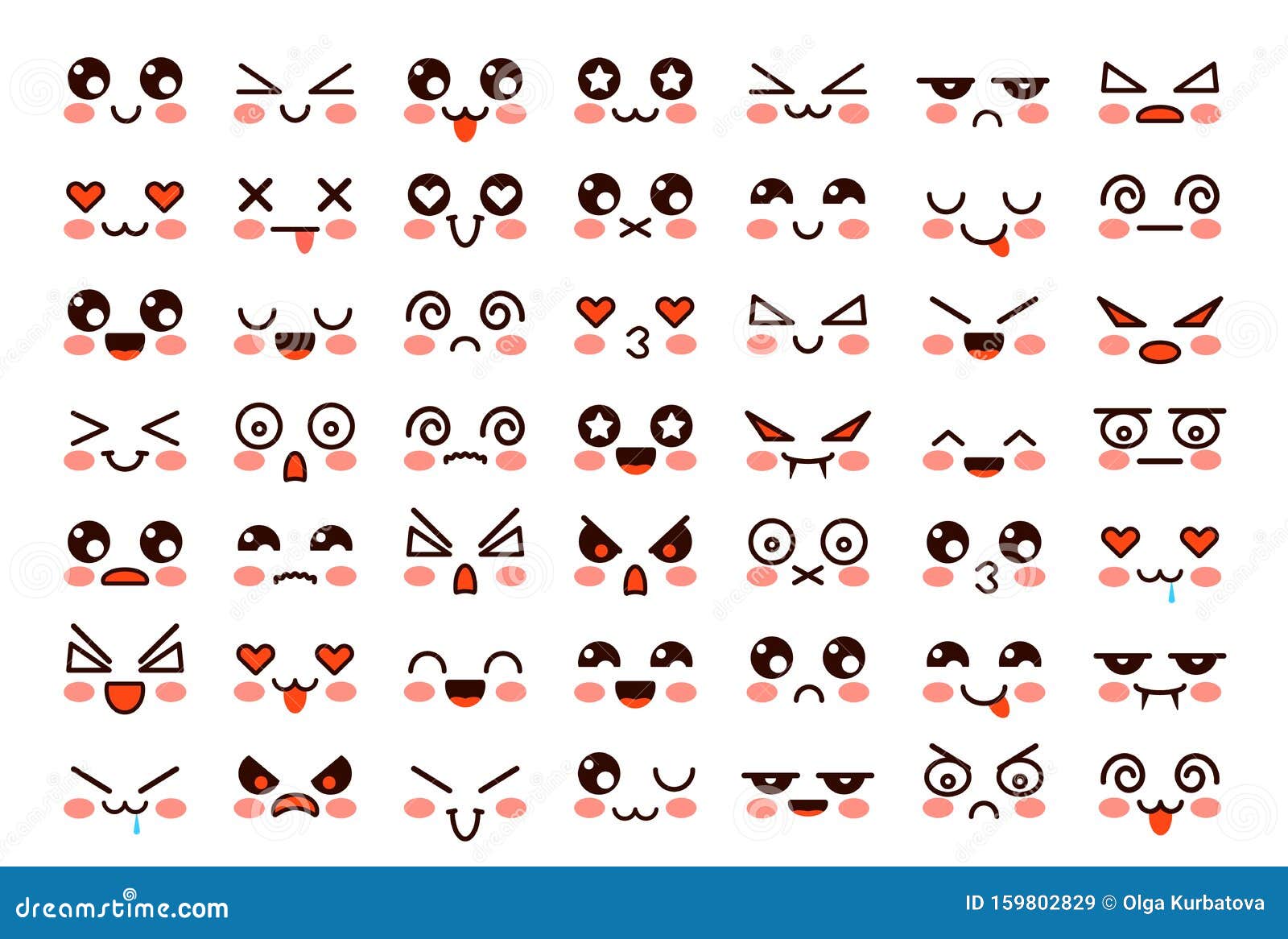 Coleção de esboços de olhos com diferentes emoções no estilo japonês.