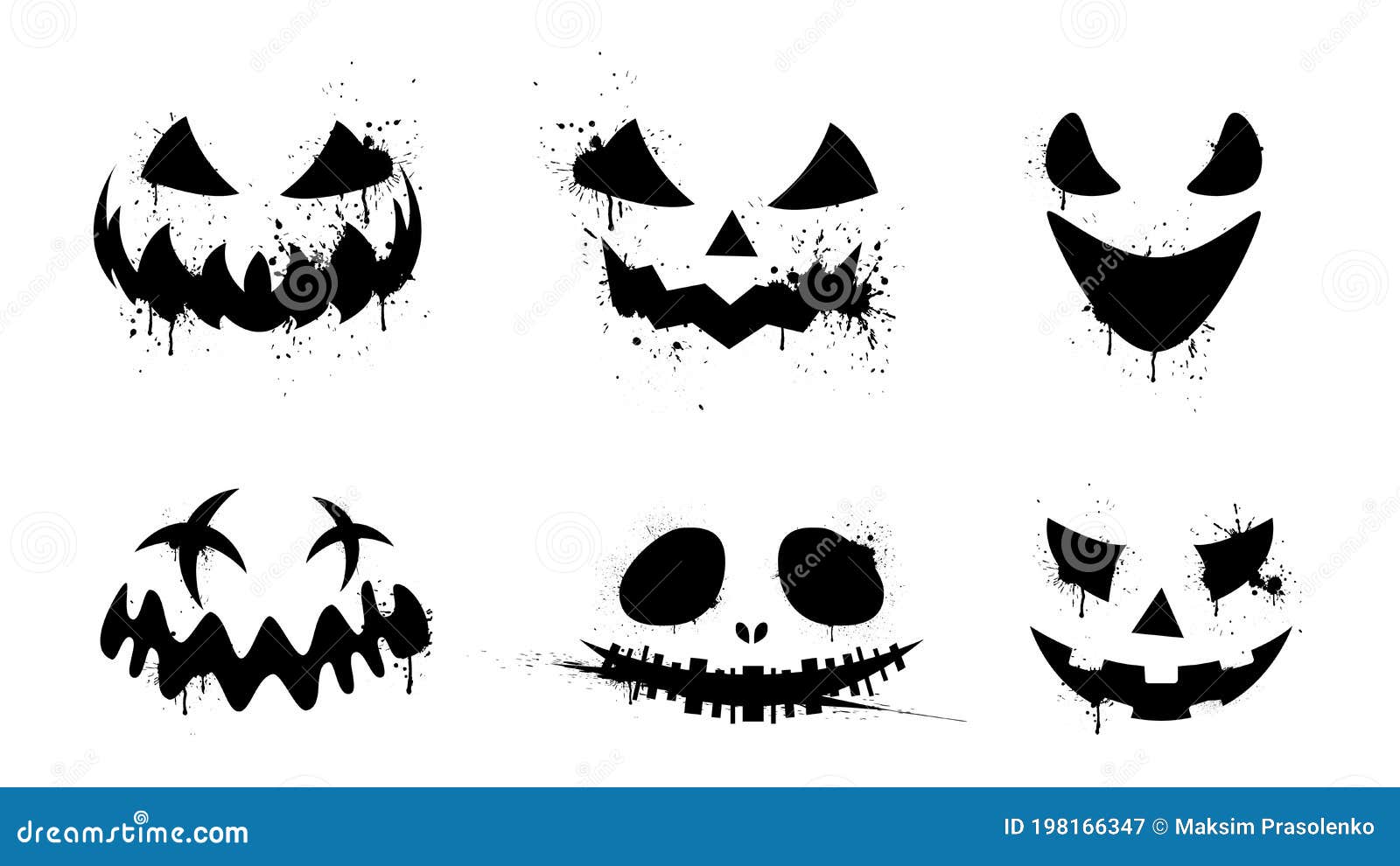 Rostos assustadores de abóbora ou fantasma de halloween. sorriso