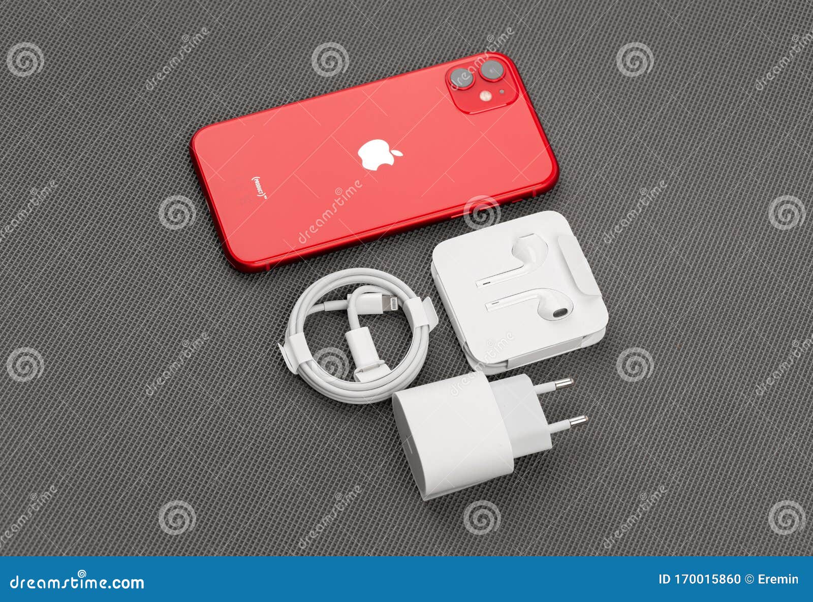 Apple IPhone 11 PRODUCT RED and Kit on a Gray Surface. Editorial Image -  Image of illustrative, internet: 170015860